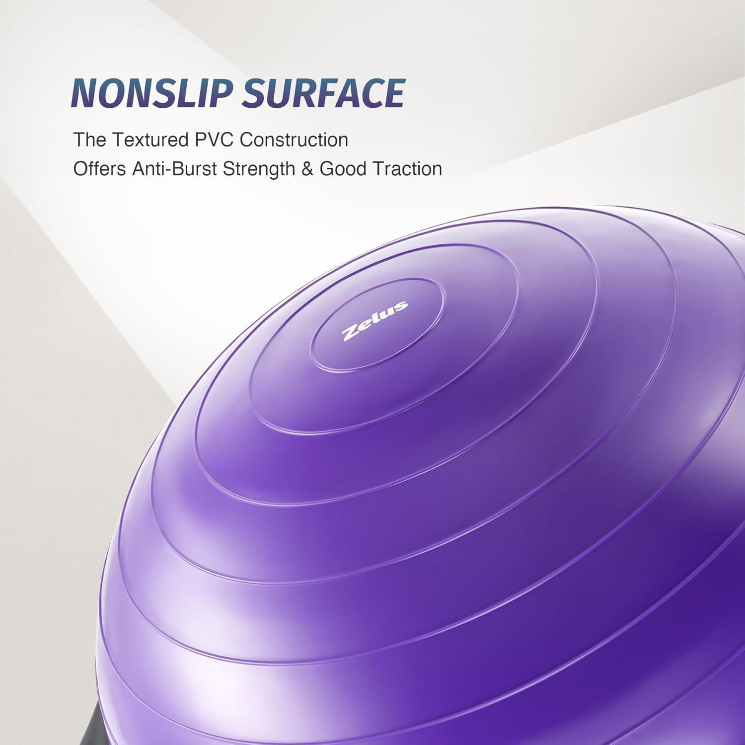 imageZELUS 25in Balance Ball  660lb Inflatable Half Exercise Ball Wobble Board Balance Trainer w Nonslip Base  Half Yoga Ball Strength Training Equipment w 2 Bands Pump Extra Ball IncludedPurple