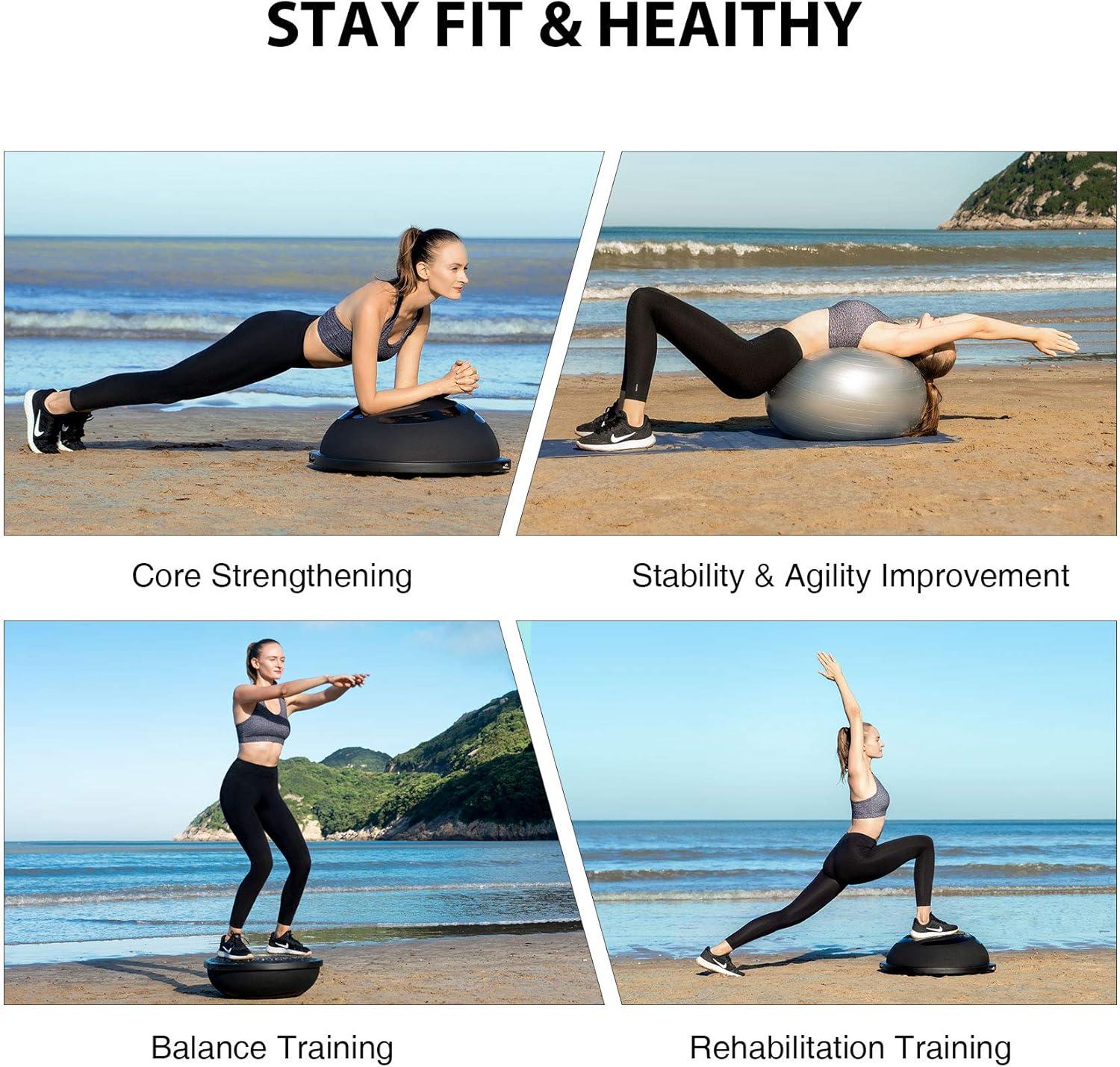 imageZELUS 25in Balance Ball  660lb Inflatable Half Exercise Ball Wobble Board Balance Trainer w Nonslip Base  Half Yoga Ball Strength Training Equipment w 2 Bands Pump Extra Ball IncludedBlack