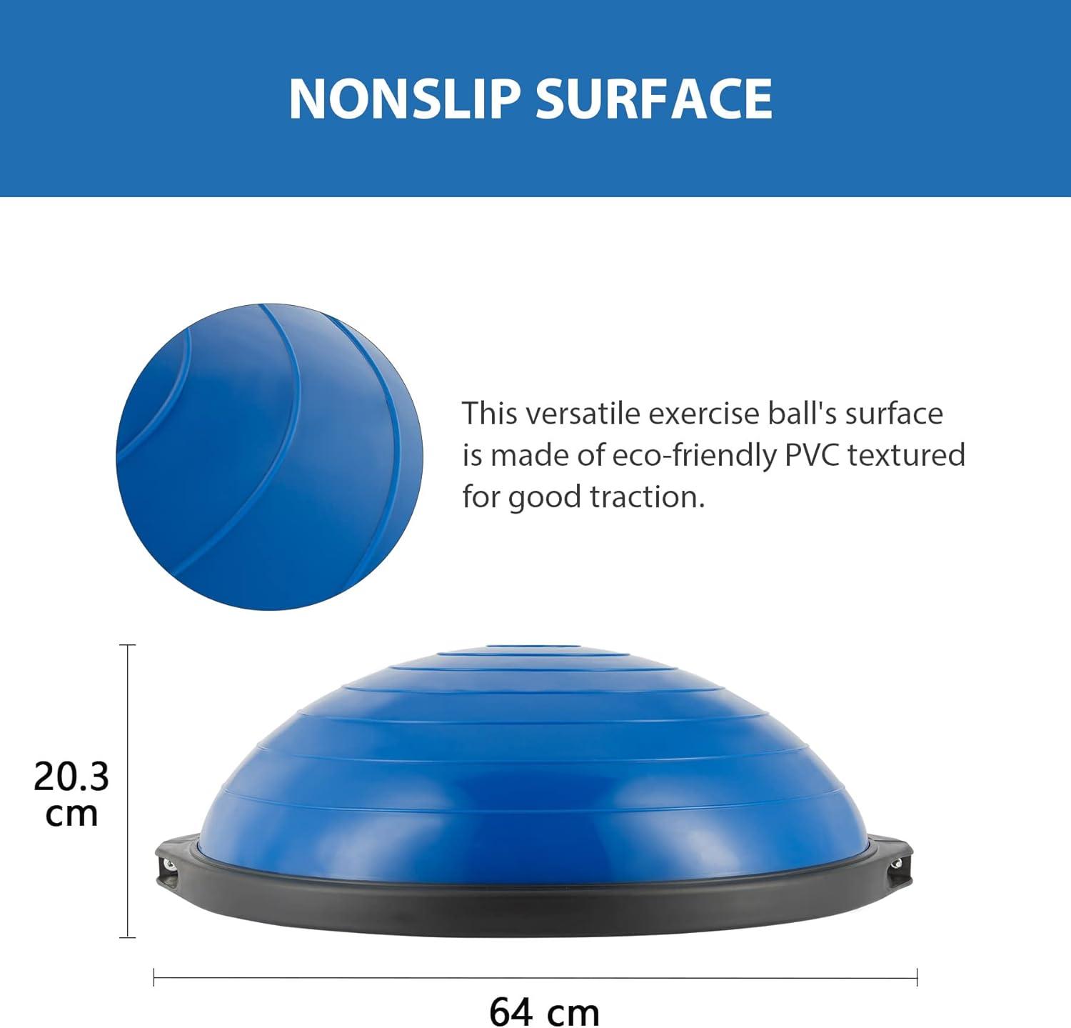 imageZELUS 25in Balance Ball  660lb Inflatable Half Exercise Ball Wobble Board Balance Trainer w Nonslip Base  Half Yoga Ball Strength Training Equipment w 2 Bands Pump Extra Ball IncludedBlue