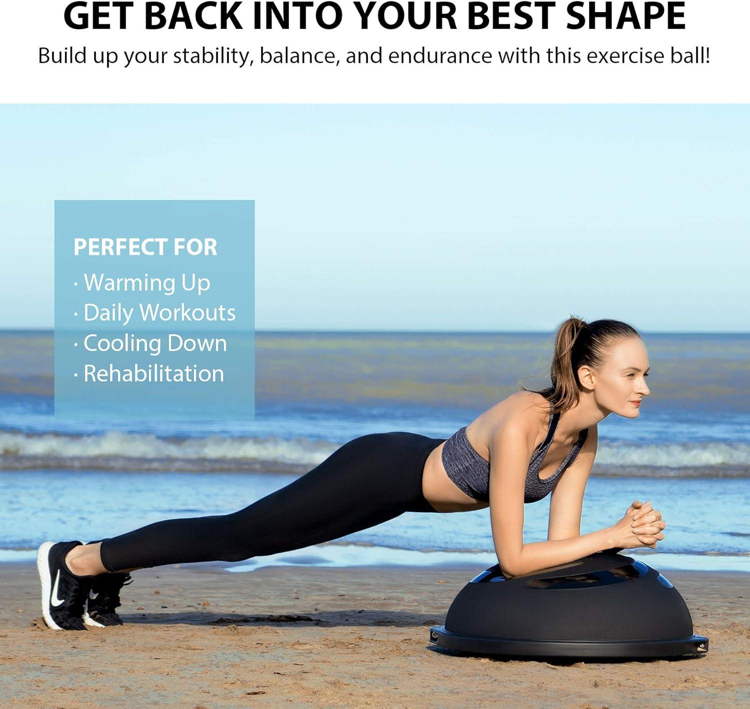 imageZELUS 25in Balance Ball  660lb Inflatable Half Exercise Ball Wobble Board Balance Trainer w Nonslip Base  Half Yoga Ball Strength Training Equipment w 2 Bands Pump Extra Ball IncludedBlack