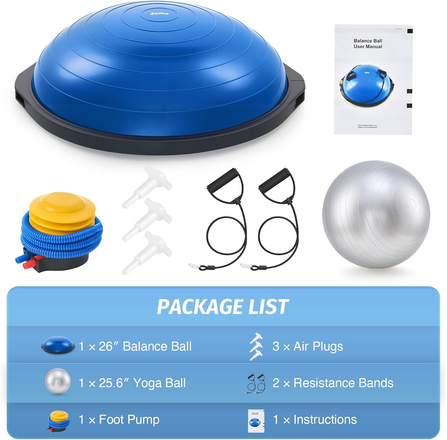 imageZELUS 25in Balance Ball  660lb Inflatable Half Exercise Ball Wobble Board Balance Trainer w Nonslip Base  Half Yoga Ball Strength Training Equipment w 2 Bands Pump Extra Ball IncludedBlue