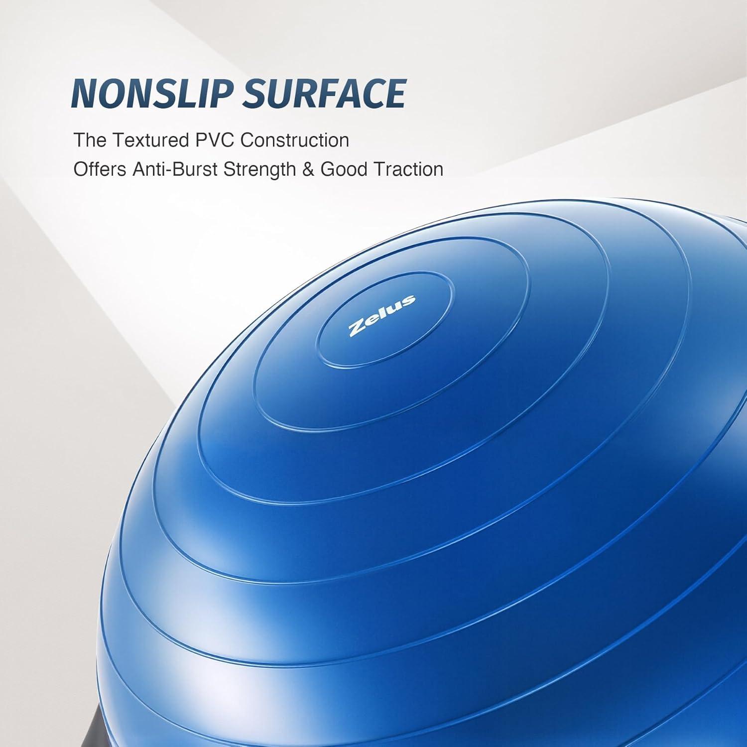 imageZELUS 25in Balance Ball  660lb Inflatable Half Exercise Ball Wobble Board Balance Trainer w Nonslip Base  Half Yoga Ball Strength Training Equipment w 2 Bands Pump Extra Ball IncludedBlue