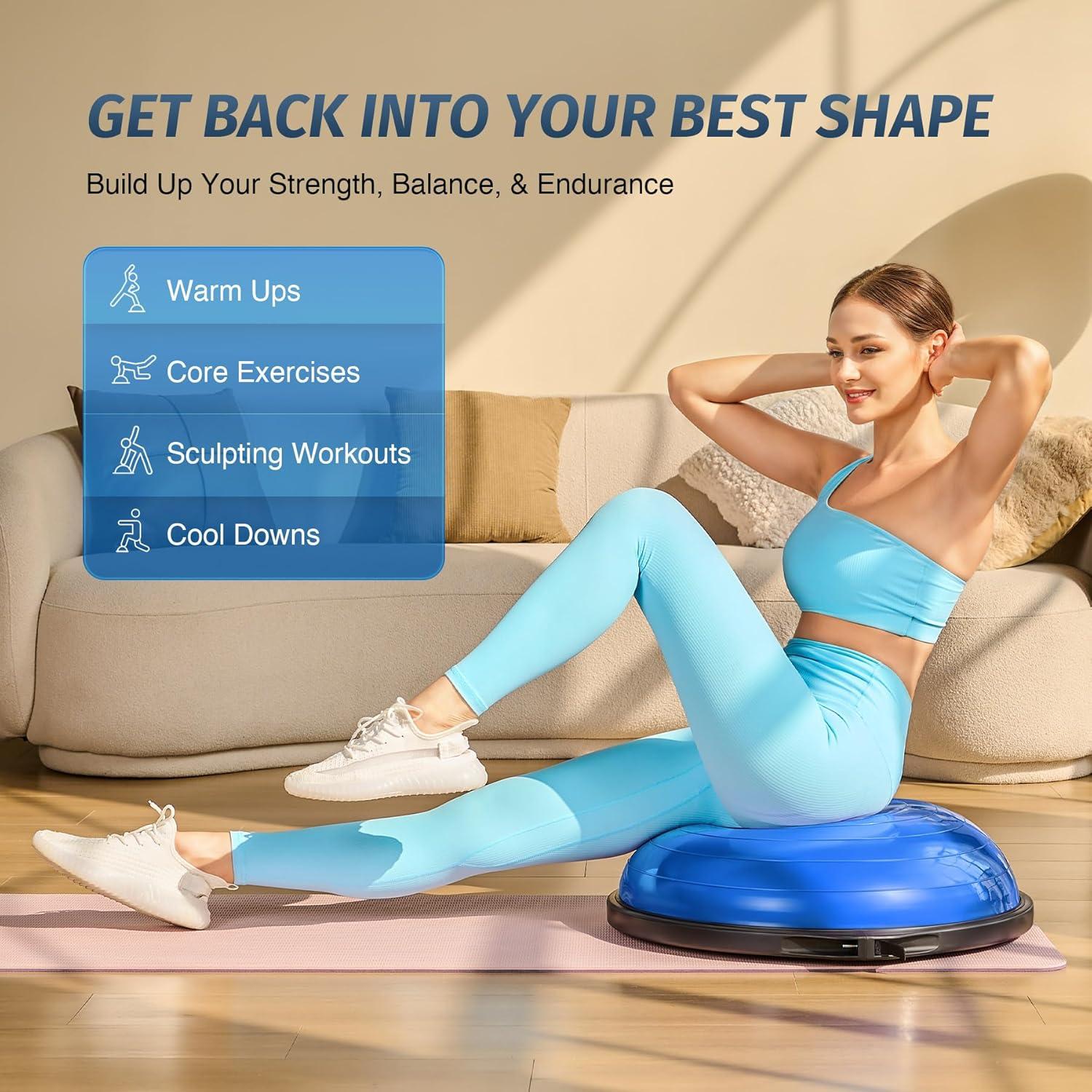 imageZELUS 25in Balance Ball  660lb Inflatable Half Exercise Ball Wobble Board Balance Trainer w Nonslip Base  Half Yoga Ball Strength Training Equipment w 2 Bands Pump Extra Ball IncludedBlue
