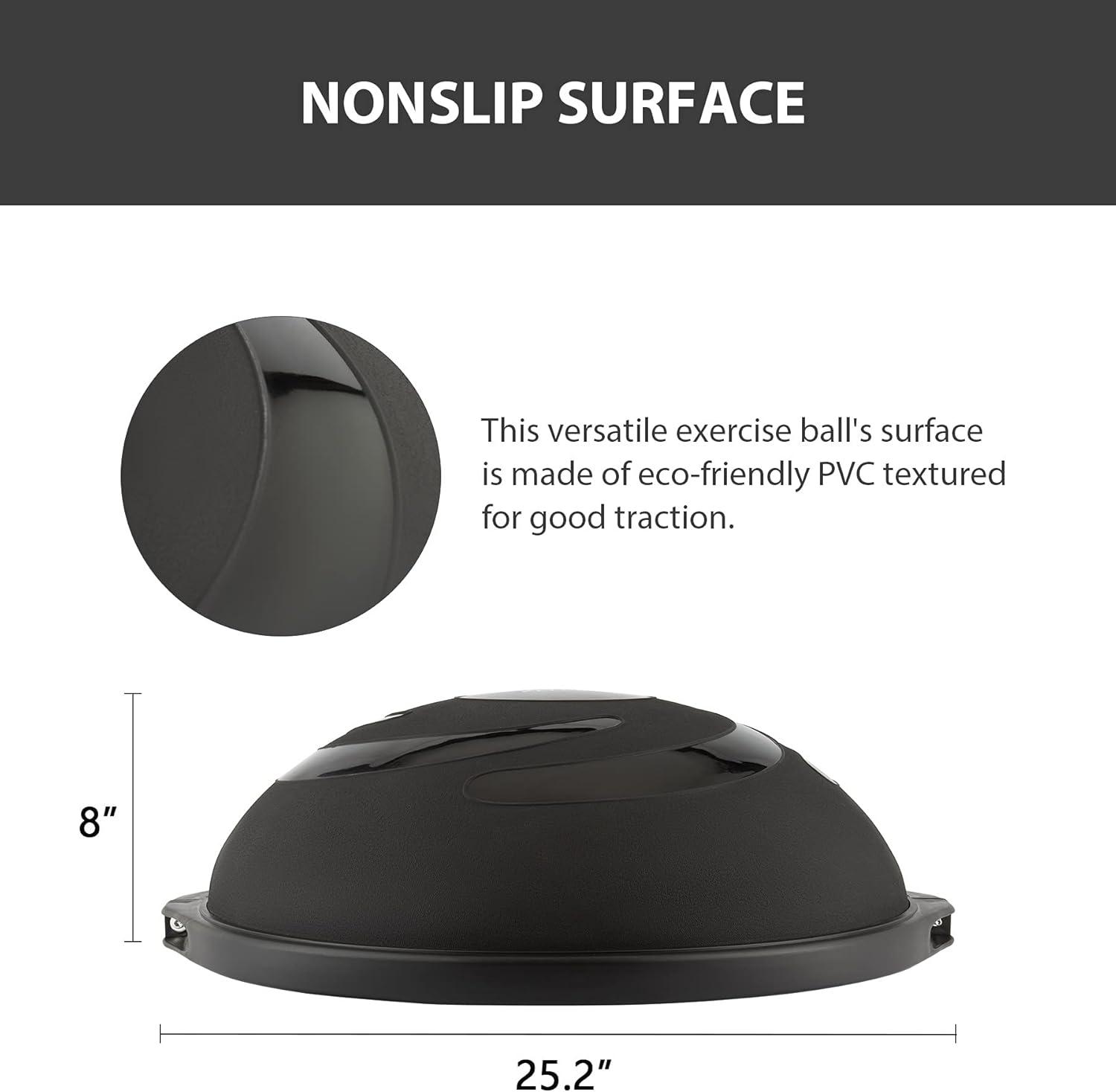 imageZELUS 25in Balance Ball  660lb Inflatable Half Exercise Ball Wobble Board Balance Trainer w Nonslip Base  Half Yoga Ball Strength Training Equipment w 2 Bands Pump Extra Ball IncludedBlack