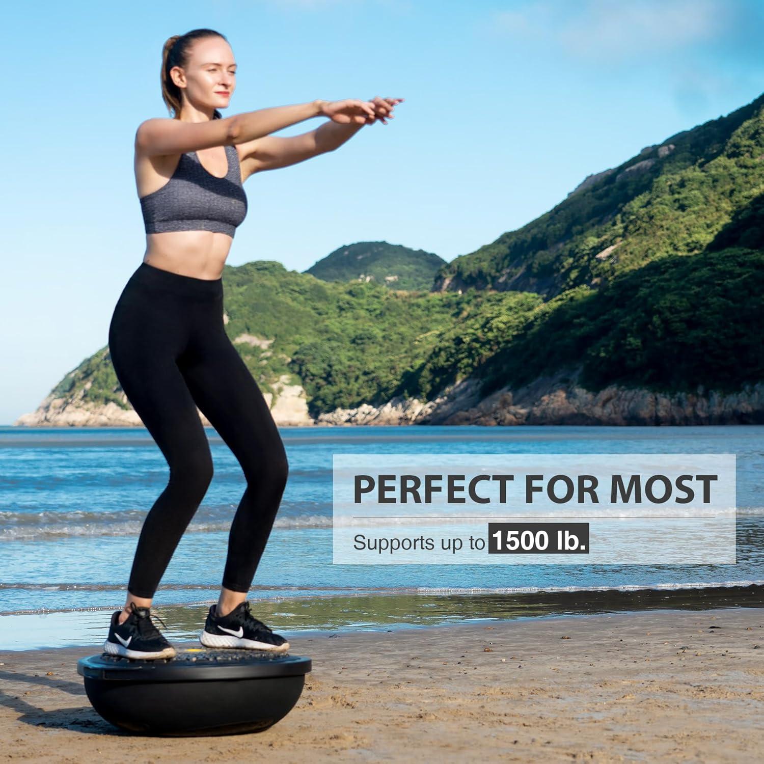 imageZELUS 25in Balance Ball  660lb Inflatable Half Exercise Ball Wobble Board Balance Trainer w Nonslip Base  Half Yoga Ball Strength Training Equipment w 2 Bands Pump Extra Ball IncludedBlack