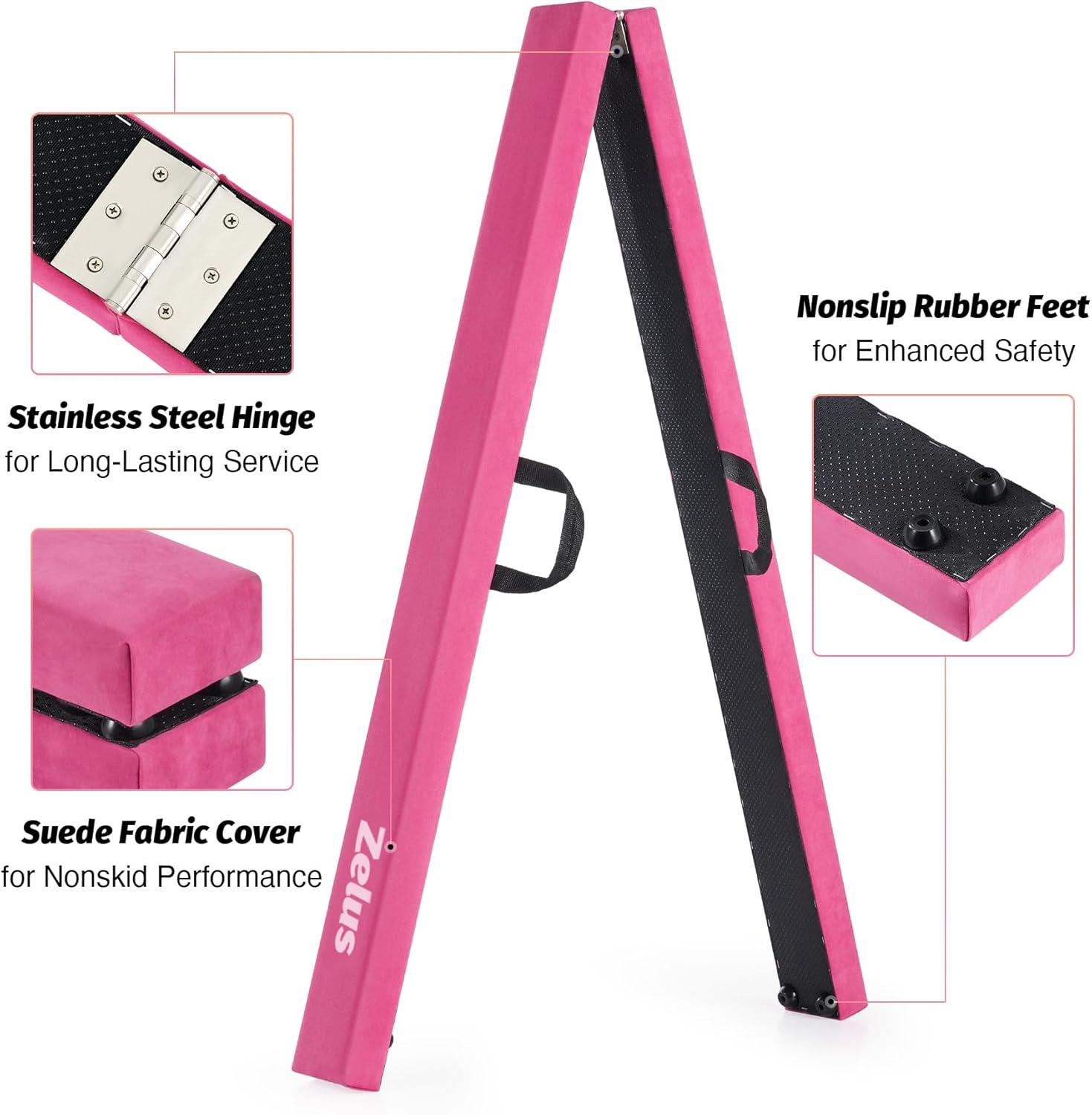 imageZELUS 8 Folding Gymnastics Balance Beam Floor Balance Beam wCarry Handles AntiSlip Base for Kids Beginners ampamp Professional GymnastsPink