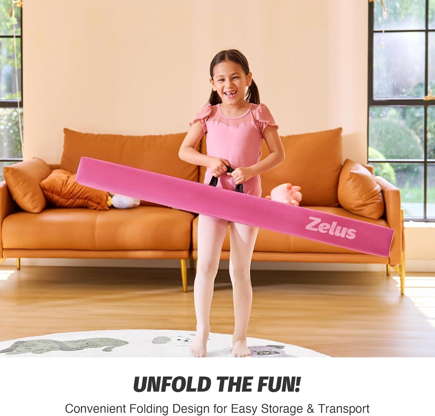 imageZELUS 8 Folding Gymnastics Balance Beam Floor Balance Beam wCarry Handles AntiSlip Base for Kids Beginners ampamp Professional GymnastsPink
