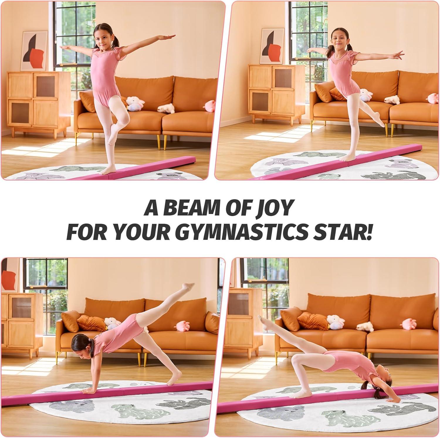 imageZELUS 8 Folding Gymnastics Balance Beam Floor Balance Beam wCarry Handles AntiSlip Base for Kids Beginners ampamp Professional GymnastsPink