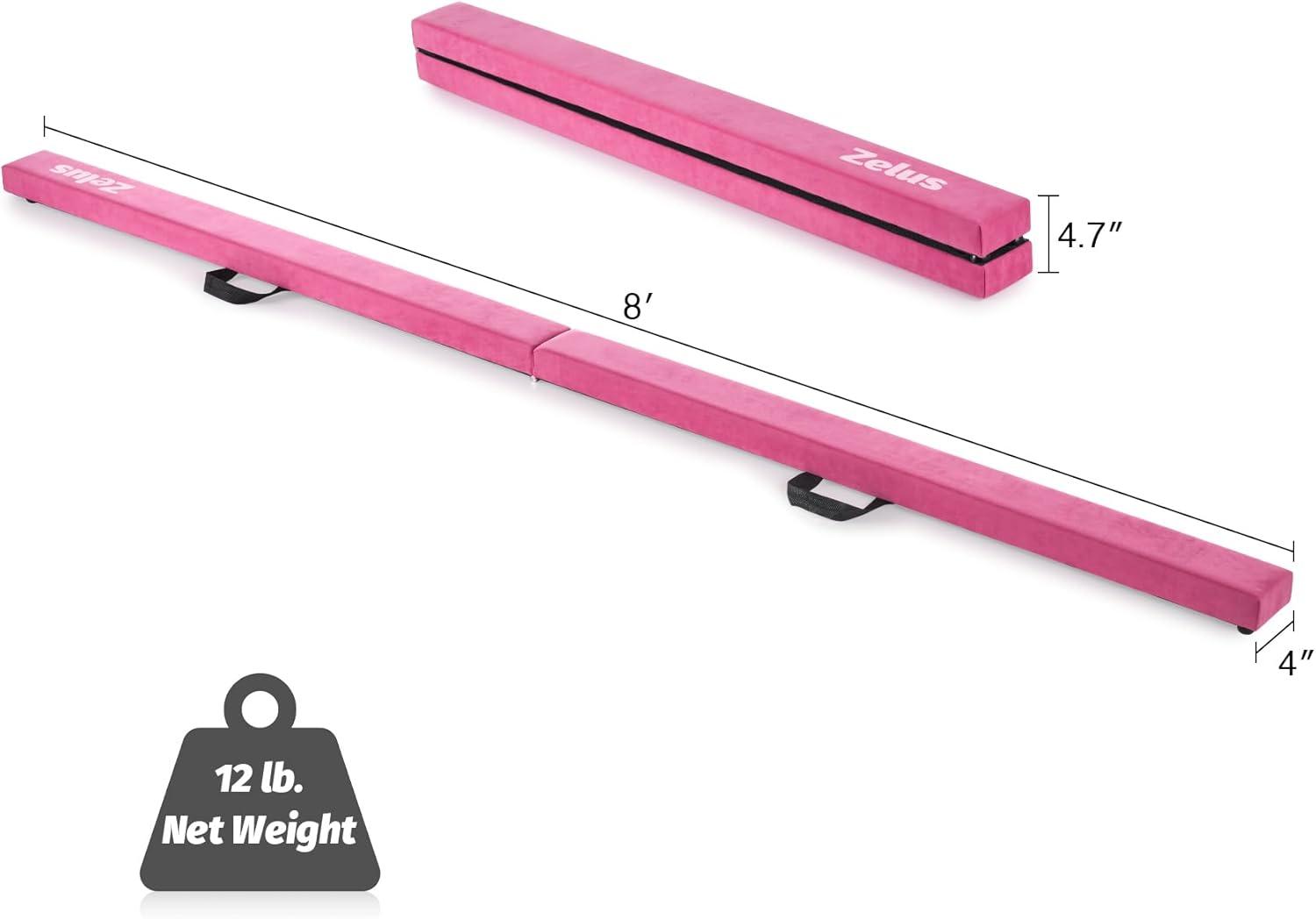 imageZELUS 8 Folding Gymnastics Balance Beam Floor Balance Beam wCarry Handles AntiSlip Base for Kids Beginners ampamp Professional GymnastsPink
