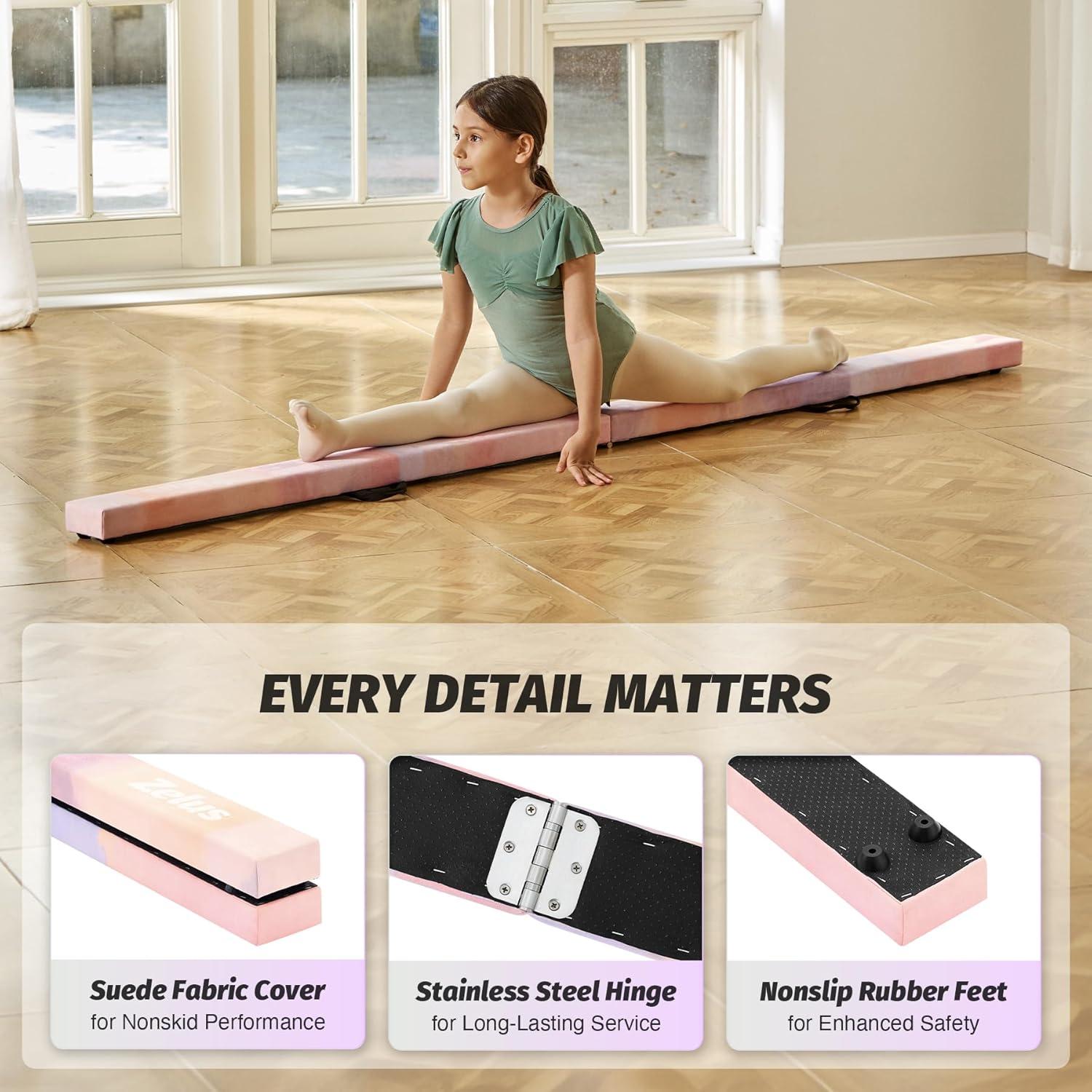 imageZELUS 8 Folding Gymnastics Balance Beam Floor Balance Beam wCarry Handles AntiSlip Base for Kids Beginners ampamp Professional GymnastsPinkPurple