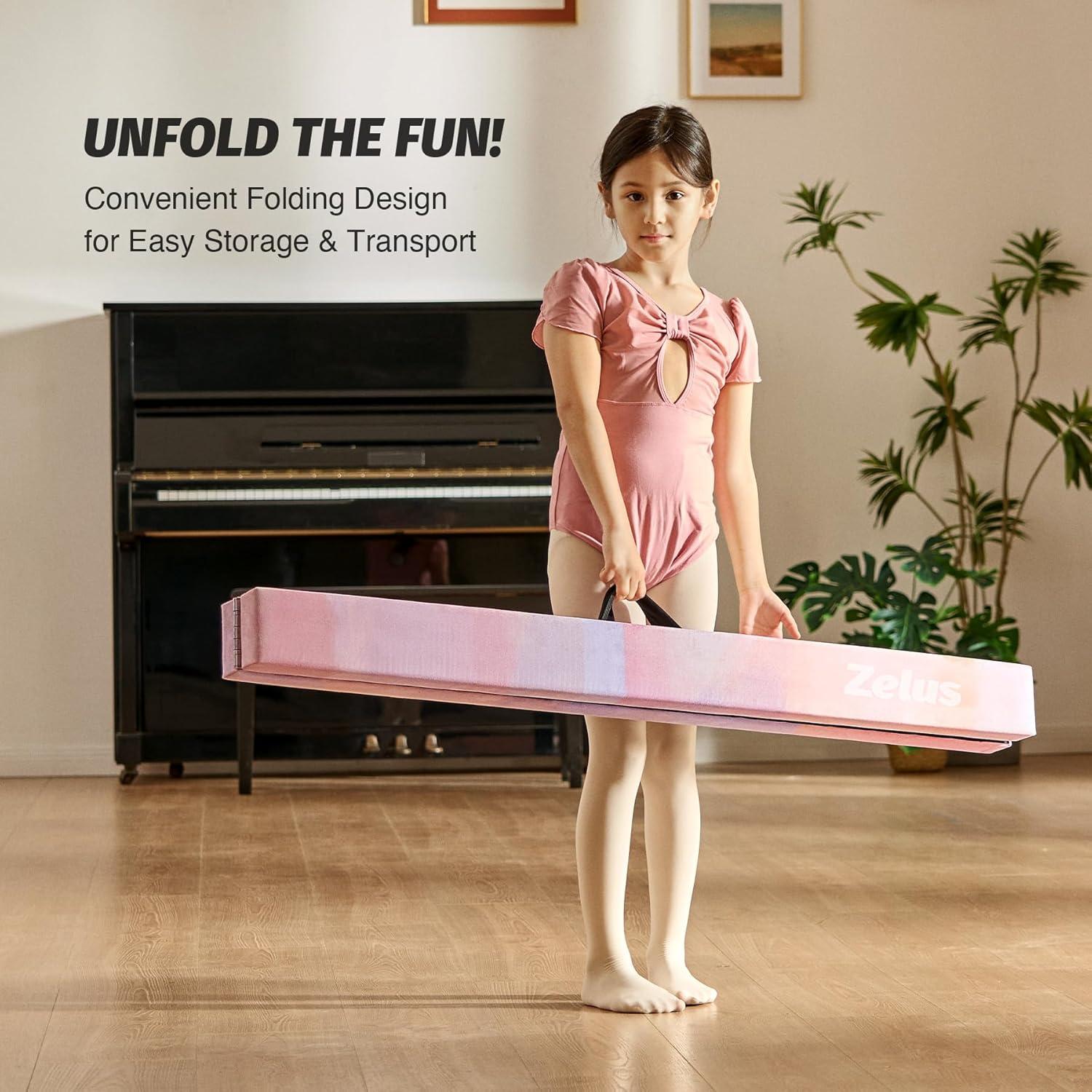 imageZELUS 8 Folding Gymnastics Balance Beam Floor Balance Beam wCarry Handles AntiSlip Base for Kids Beginners ampamp Professional GymnastsPinkPurple