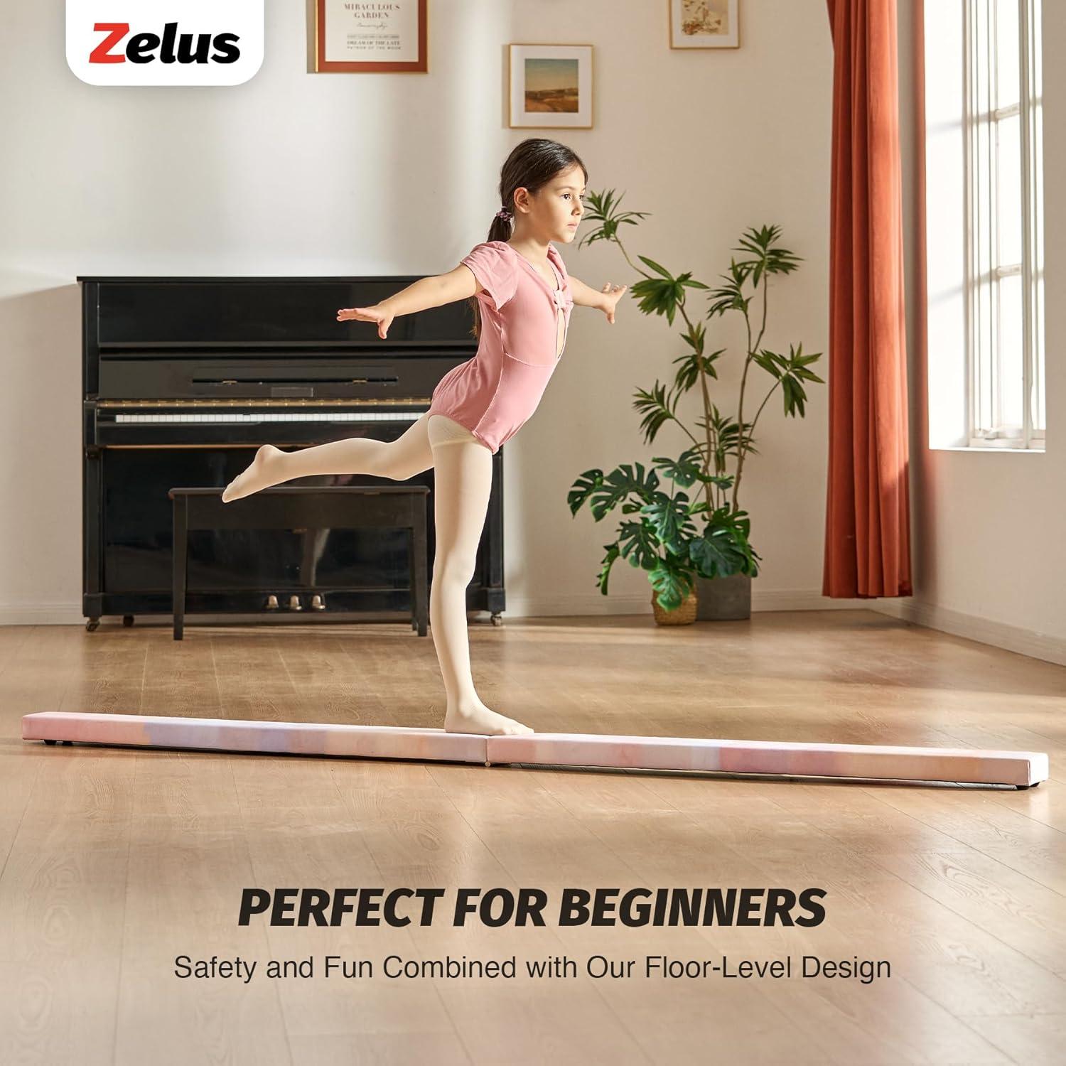 imageZELUS 8 Folding Gymnastics Balance Beam Floor Balance Beam wCarry Handles AntiSlip Base for Kids Beginners ampamp Professional GymnastsPinkPurple