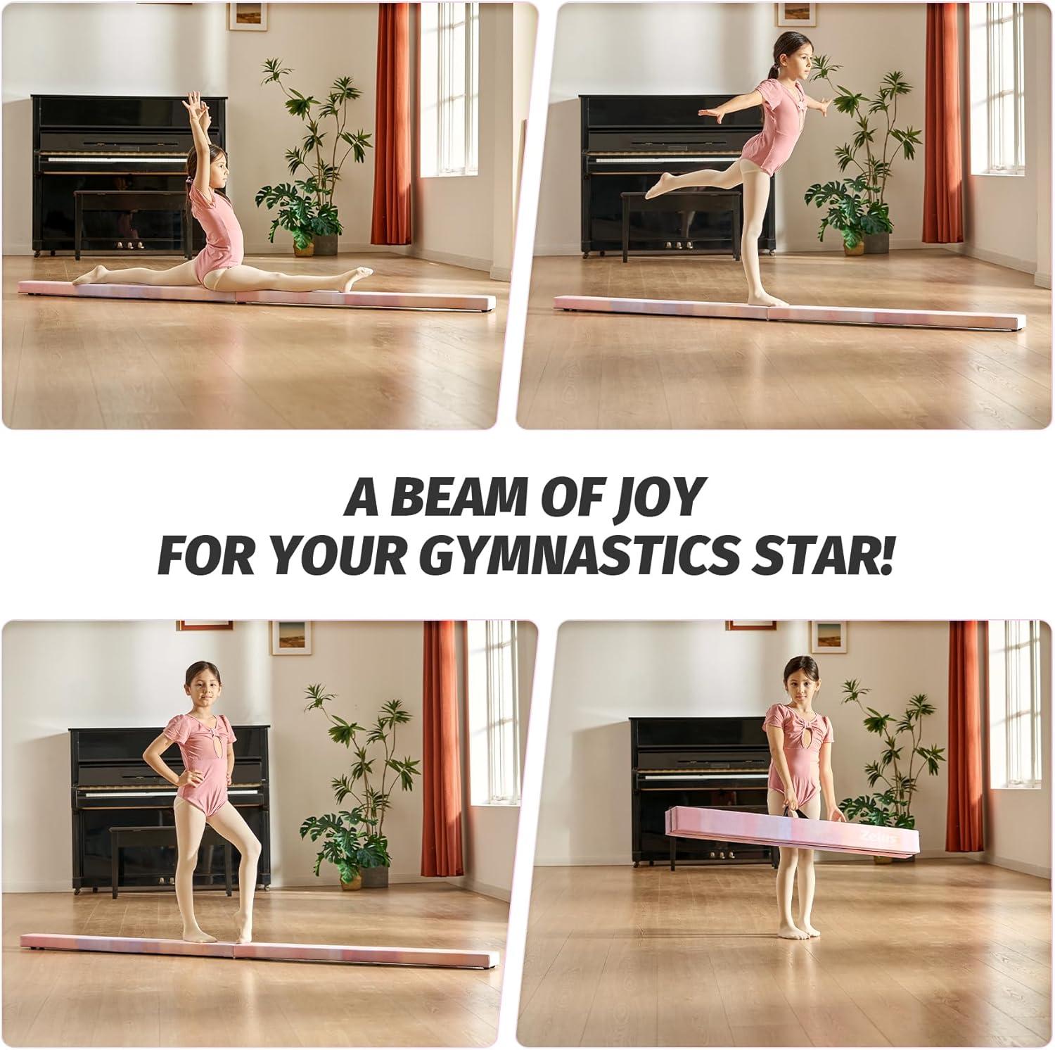 imageZELUS 8 Folding Gymnastics Balance Beam Floor Balance Beam wCarry Handles AntiSlip Base for Kids Beginners ampamp Professional GymnastsPinkPurple