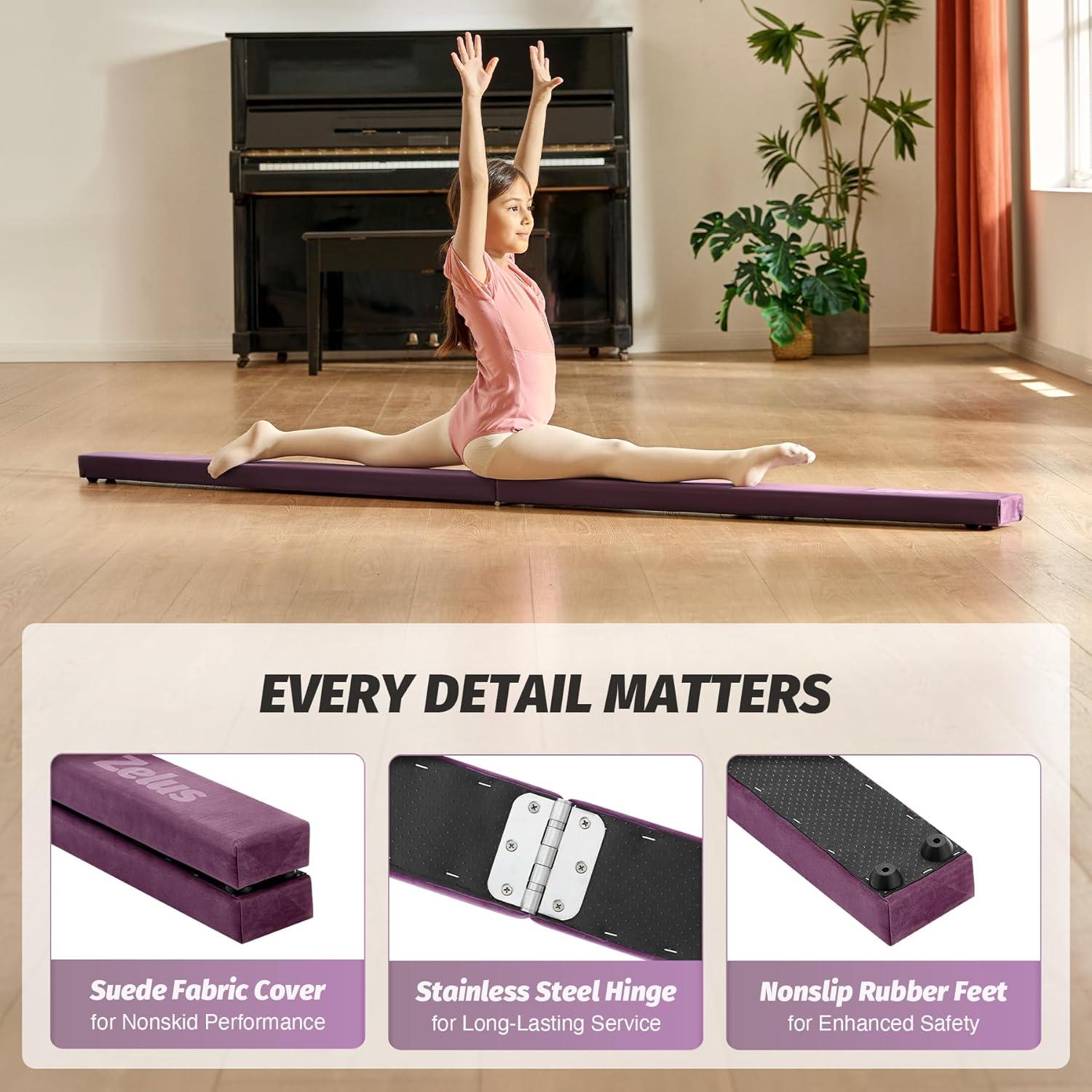 imageZELUS 8 Folding Gymnastics Balance Beam Floor Balance Beam wCarry Handles AntiSlip Base for Kids Beginners ampamp Professional GymnastsPurple