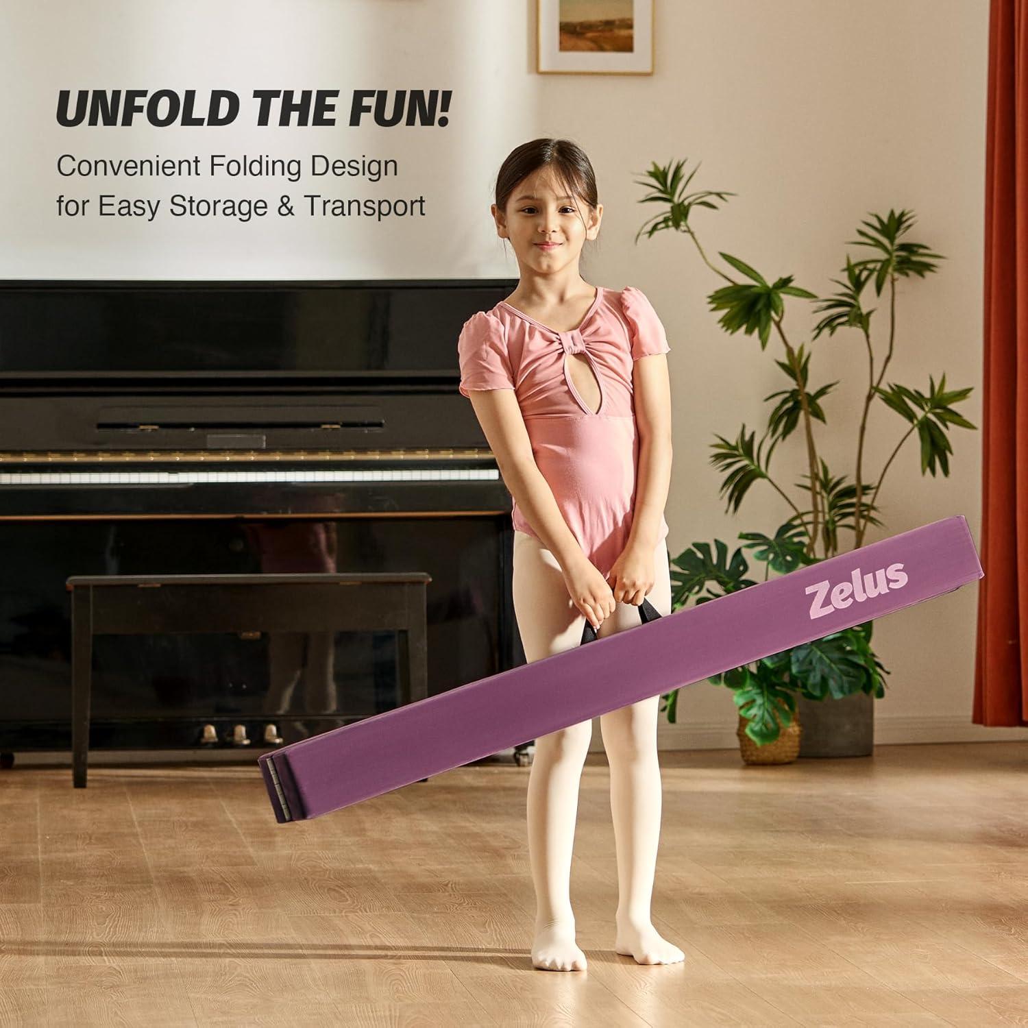 imageZELUS 8 Folding Gymnastics Balance Beam Floor Balance Beam wCarry Handles AntiSlip Base for Kids Beginners ampamp Professional GymnastsPurple