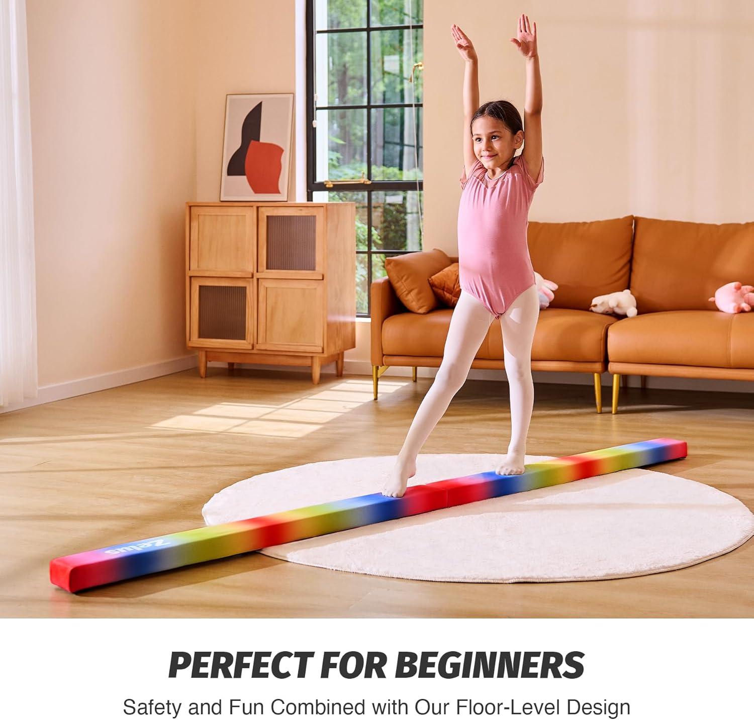 imageZELUS 8 Folding Gymnastics Balance Beam Floor Balance Beam wCarry Handles AntiSlip Base for Kids Beginners ampamp Professional GymnastsRainbow