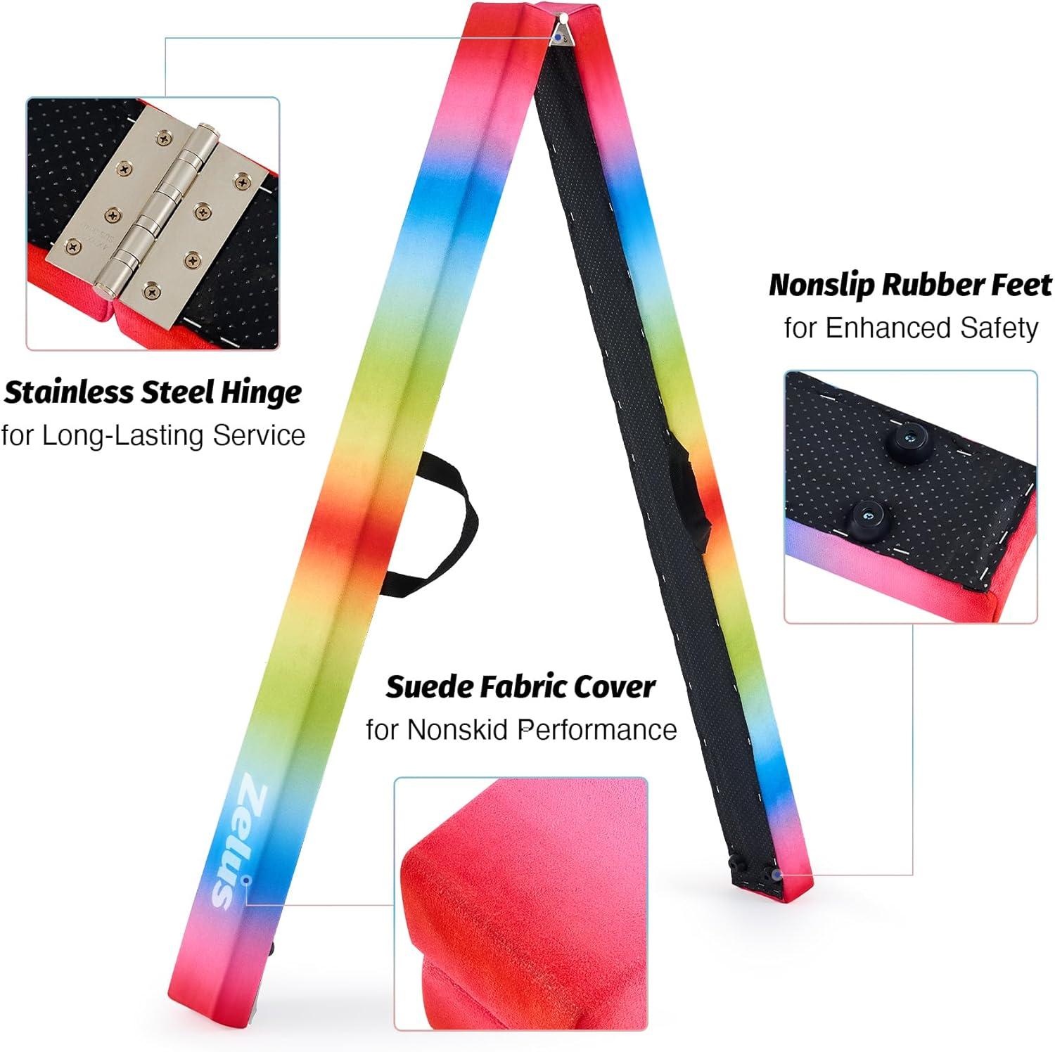 imageZELUS 8 Folding Gymnastics Balance Beam Floor Balance Beam wCarry Handles AntiSlip Base for Kids Beginners ampamp Professional GymnastsRainbow