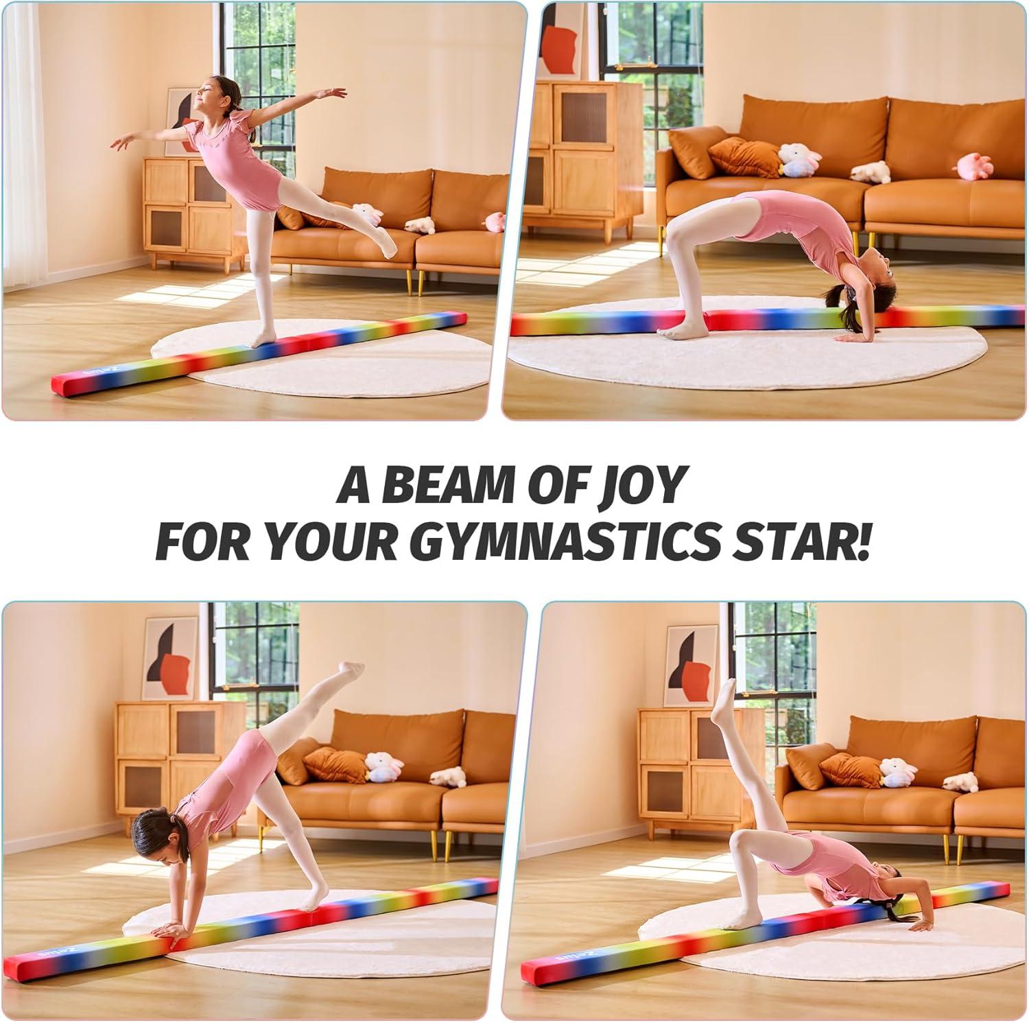 imageZELUS 8 Folding Gymnastics Balance Beam Floor Balance Beam wCarry Handles AntiSlip Base for Kids Beginners ampamp Professional GymnastsRainbow