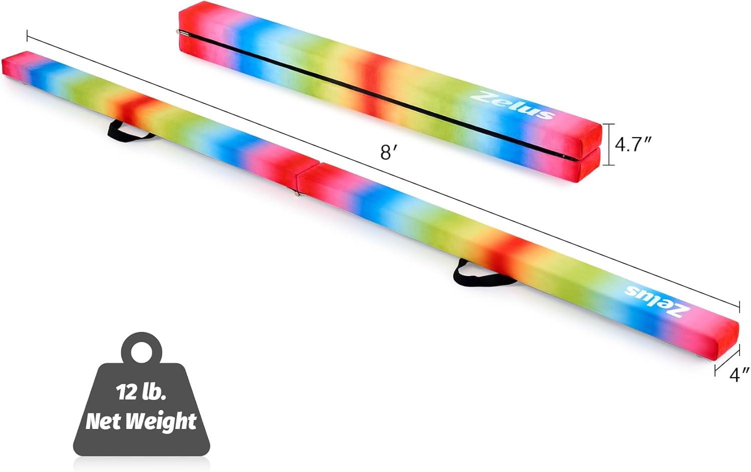imageZELUS 8 Folding Gymnastics Balance Beam Floor Balance Beam wCarry Handles AntiSlip Base for Kids Beginners ampamp Professional GymnastsRainbow