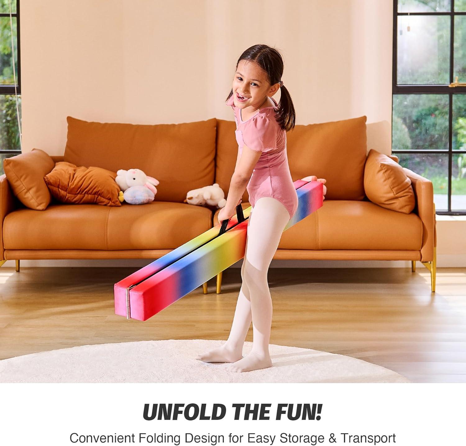 imageZELUS 8 Folding Gymnastics Balance Beam Floor Balance Beam wCarry Handles AntiSlip Base for Kids Beginners ampamp Professional GymnastsRainbow