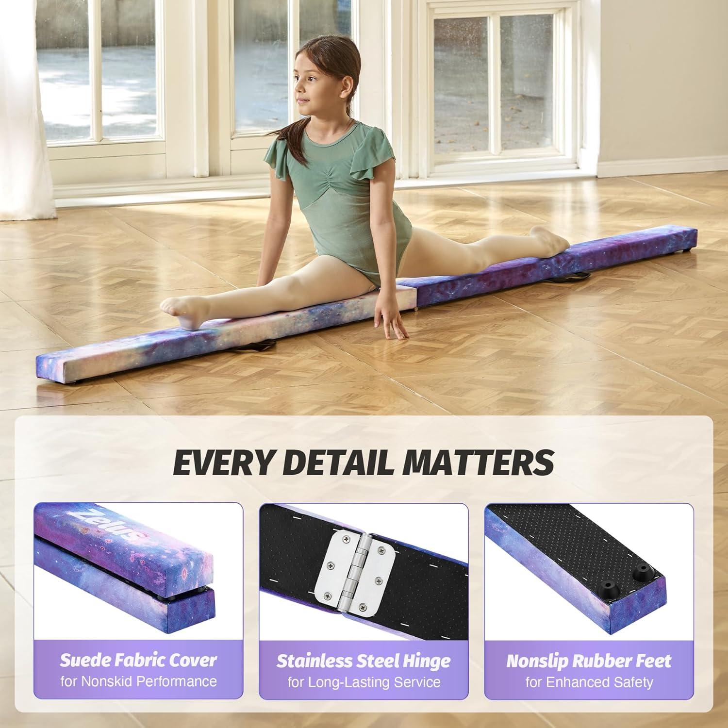 imageZELUS 8 Folding Gymnastics Balance Beam Floor Balance Beam wCarry Handles AntiSlip Base for Kids Beginners ampamp Professional GymnastsStar