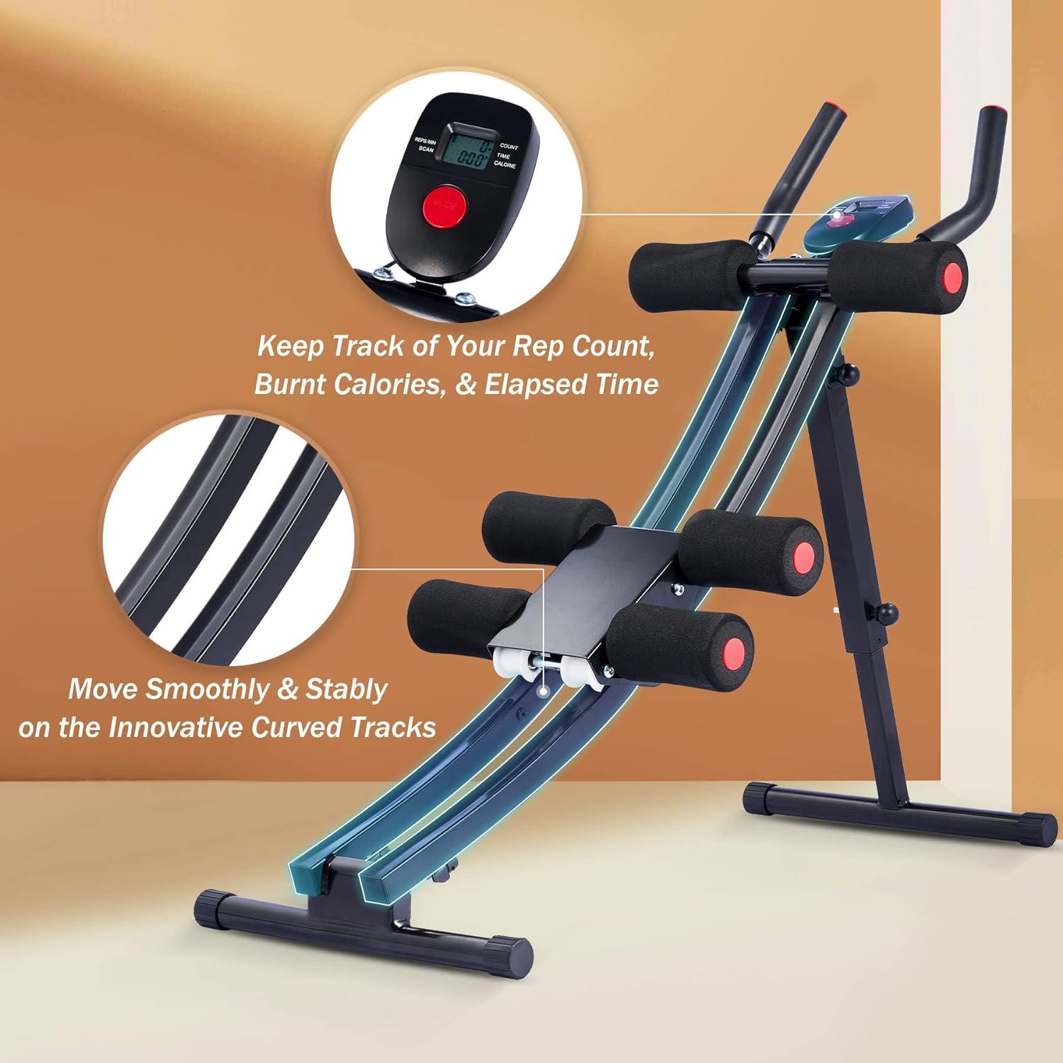 imageZELUS Ab Machine for Home Gym Core Strength Training Equipment for Home Fitness Ab Crunch Coaster with 4 Intensities and Digital Display Foldable Core Trainer for AbdominalAb Machine