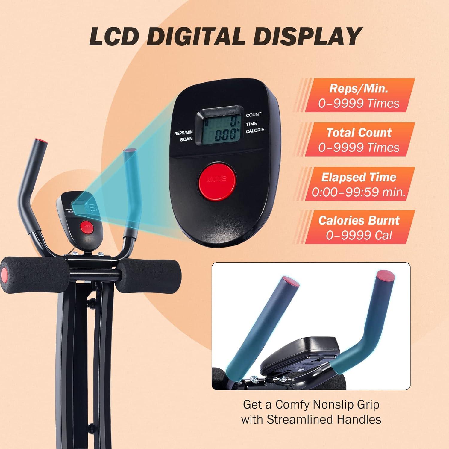 imageZELUS Ab Machine for Home Gym Core Strength Training Equipment for Home Fitness Ab Crunch Coaster with 4 Intensities and Digital Display Foldable Core Trainer for AbdominalAb Machine