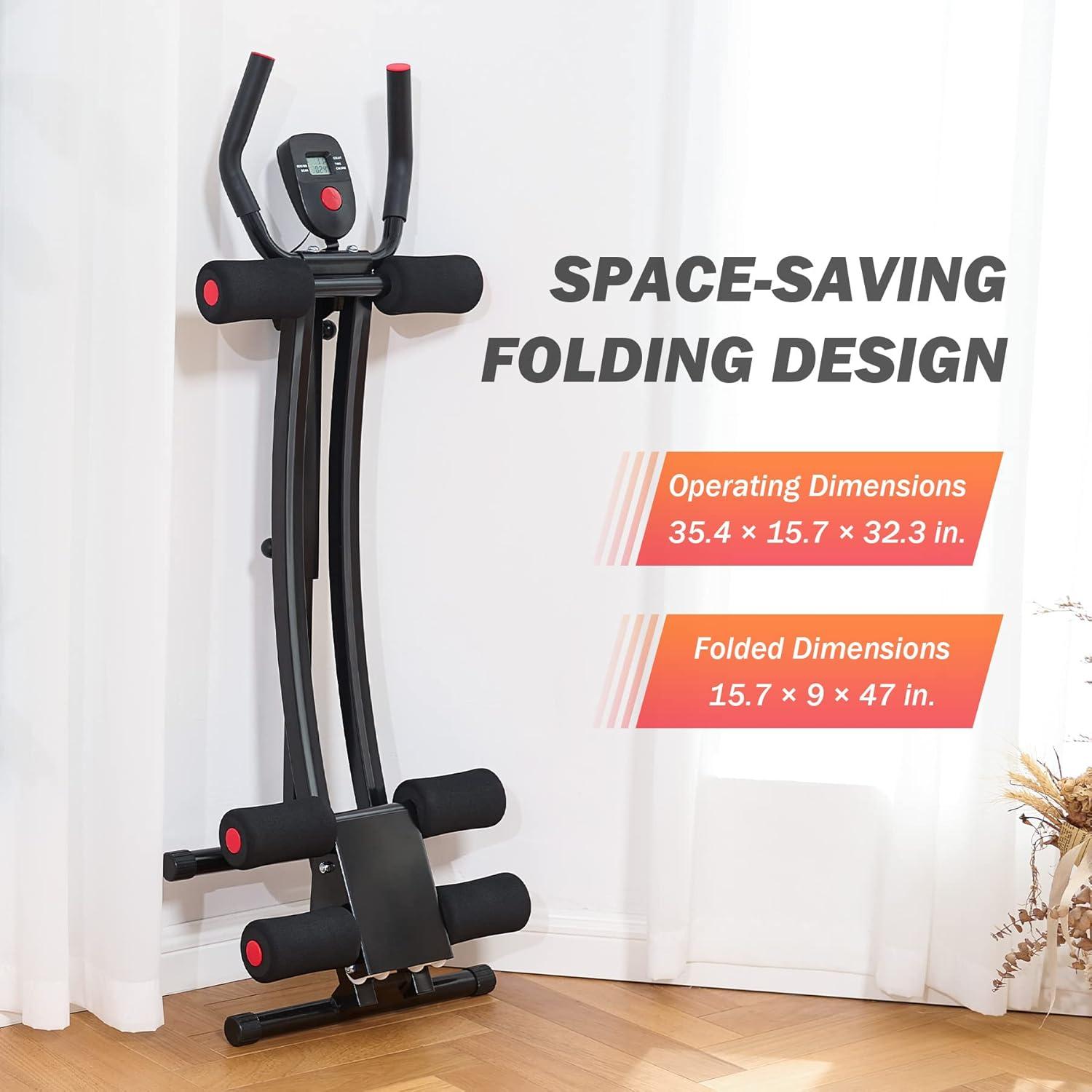 imageZELUS Ab Machine for Home Gym Core Strength Training Equipment for Home Fitness Ab Crunch Coaster with 4 Intensities and Digital Display Foldable Core Trainer for AbdominalAb Machine