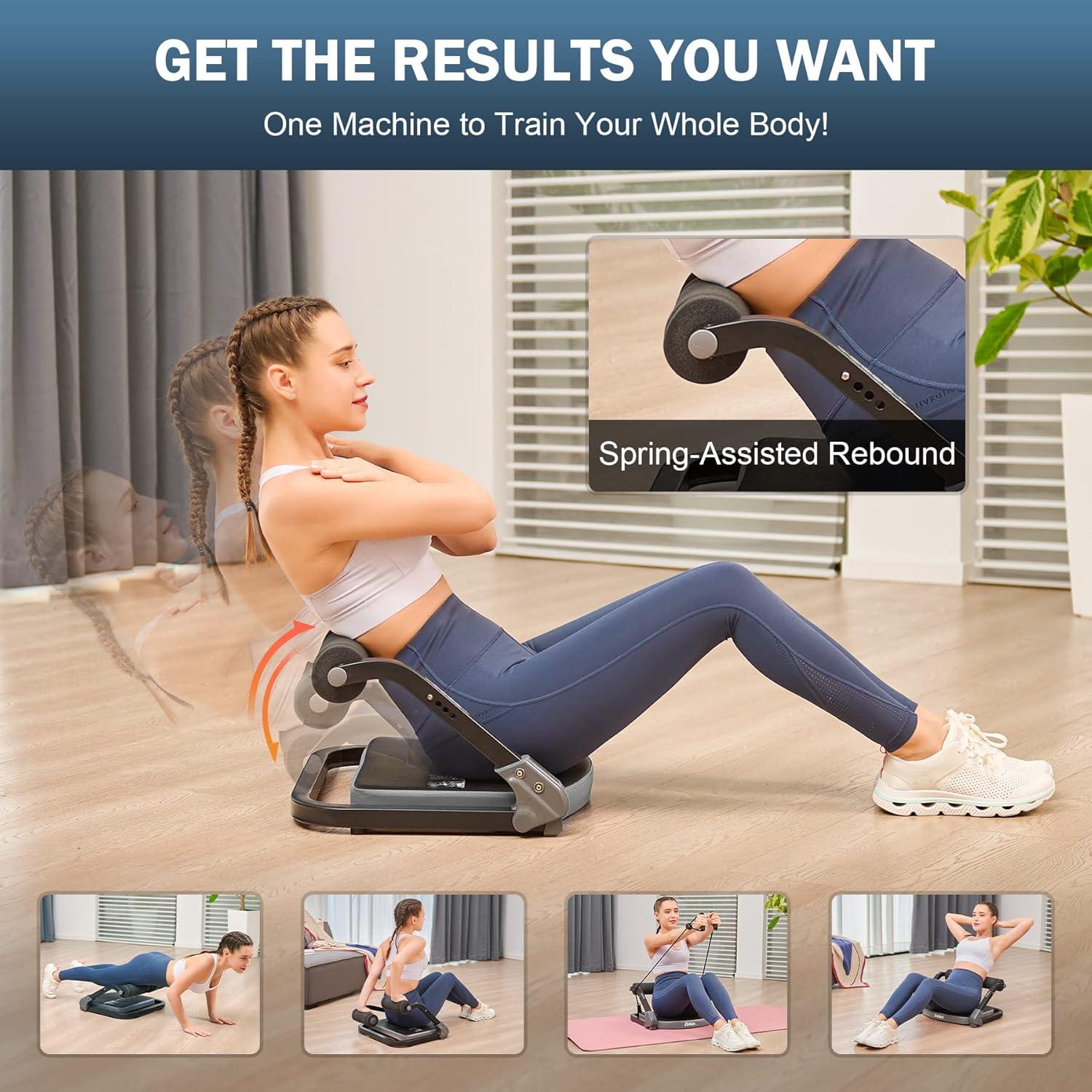 imageZELUS Ab Machine with Resistance Bands for Home Gym 2 in 1 Ab Workout Equipment with Rebound Assist 4 Intensities Core Strength Trainer Whole Body Exercise Fitness Equipment for Home WorkoutsGray