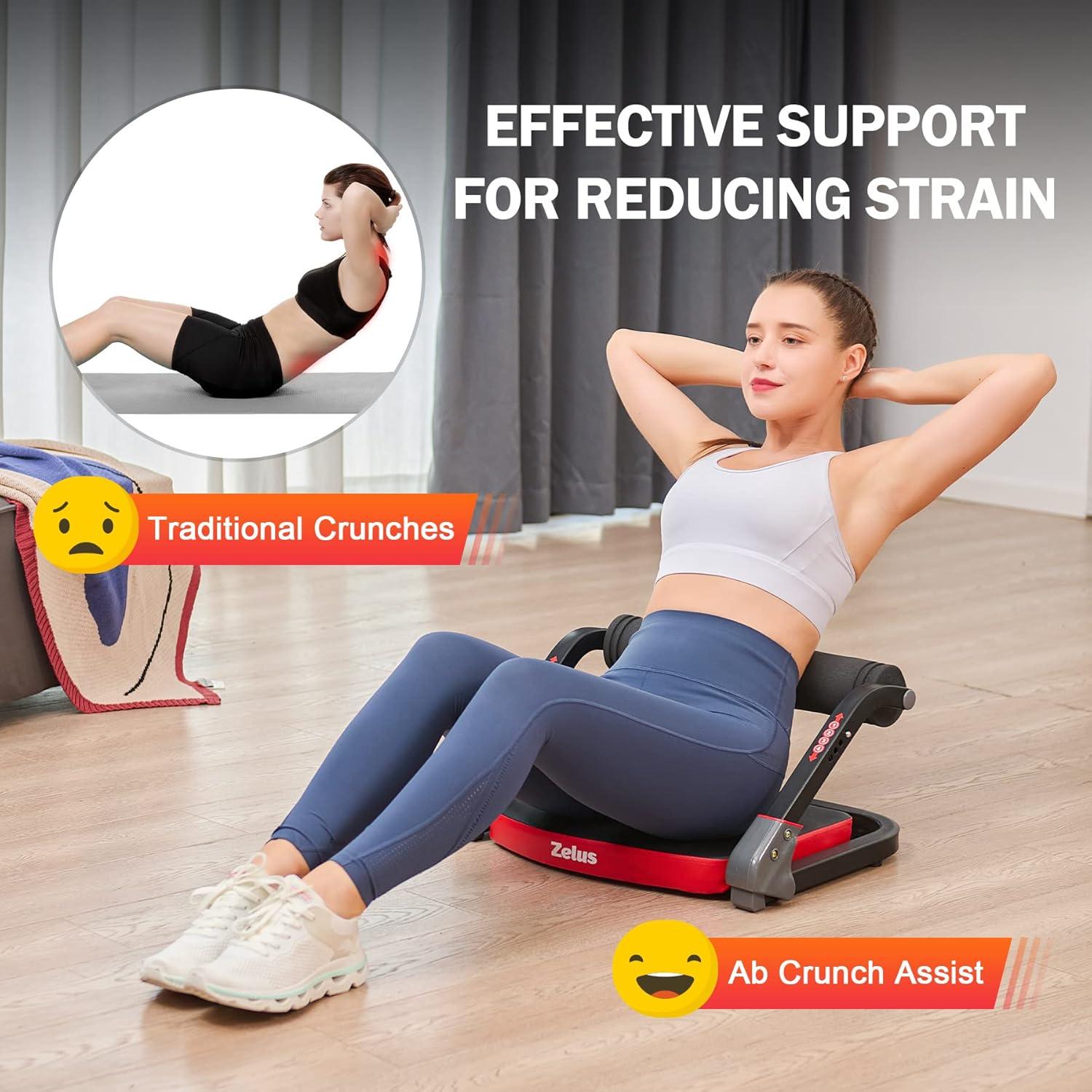imageZELUS Ab Machine with Resistance Bands for Home Gym 2 in 1 Ab Workout Equipment with Rebound Assist 4 Intensities Core Strength Trainer Whole Body Exercise Fitness Equipment for Home WorkoutsRed