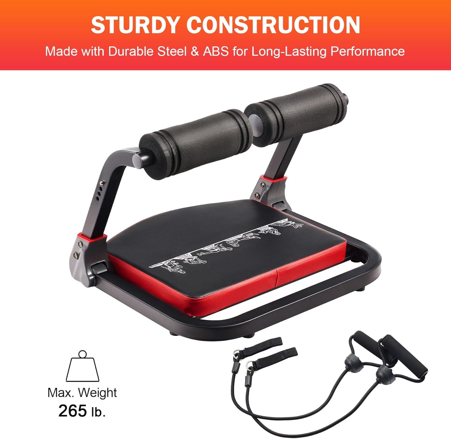 imageZELUS Ab Machine with Resistance Bands for Home Gym 2 in 1 Ab Workout Equipment with Rebound Assist 4 Intensities Core Strength Trainer Whole Body Exercise Fitness Equipment for Home WorkoutsRed