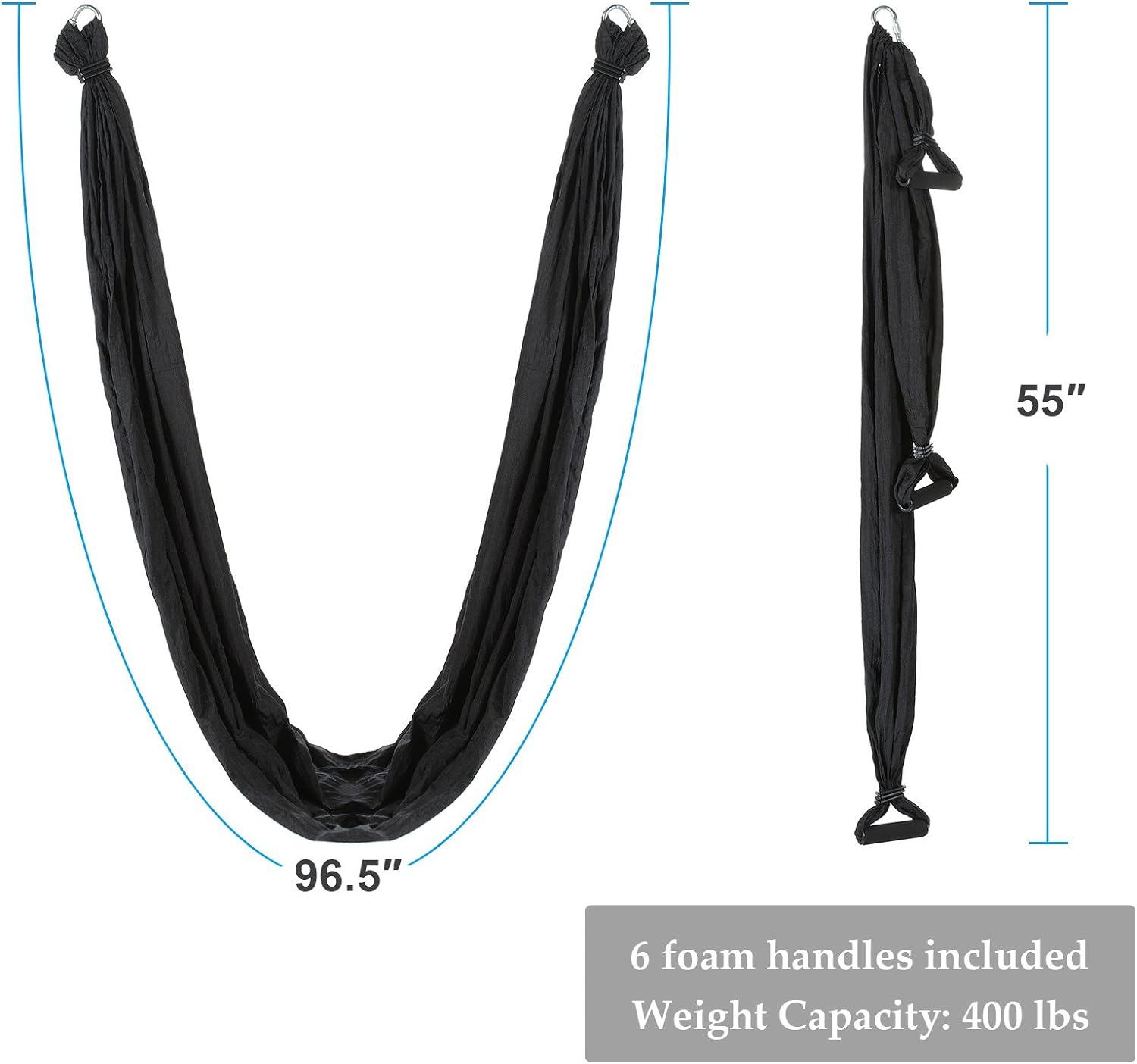 imageZELUS Aerial Yoga Swing Sling Strong Yoga Hammock Kit Set Trapeze Inversion Equipment Include 2 Extensions Straps and Ceiling Mounting KitBlack