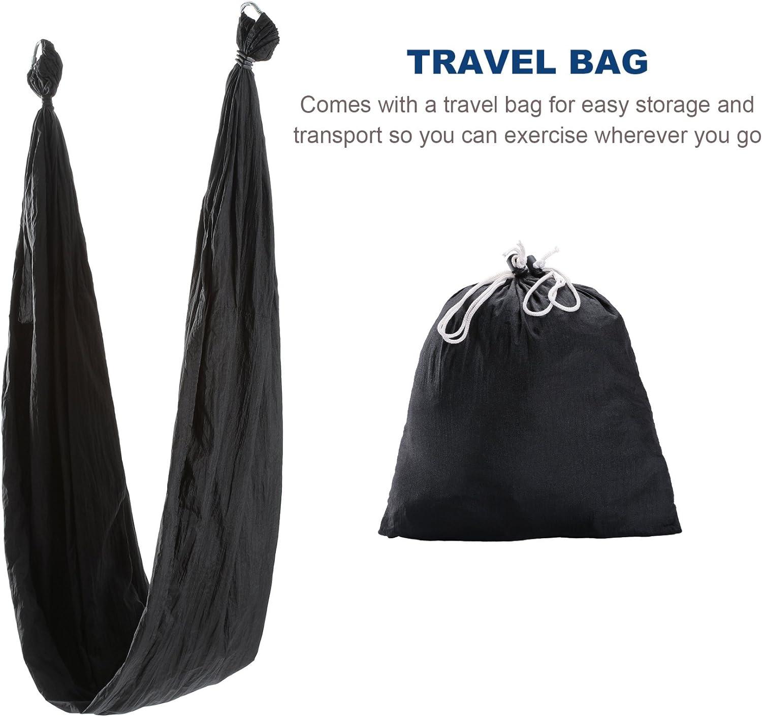 imageZELUS Aerial Yoga Swing Sling Strong Yoga Hammock Kit Set Trapeze Inversion Equipment Include 2 Extensions Straps and Ceiling Mounting KitBlack