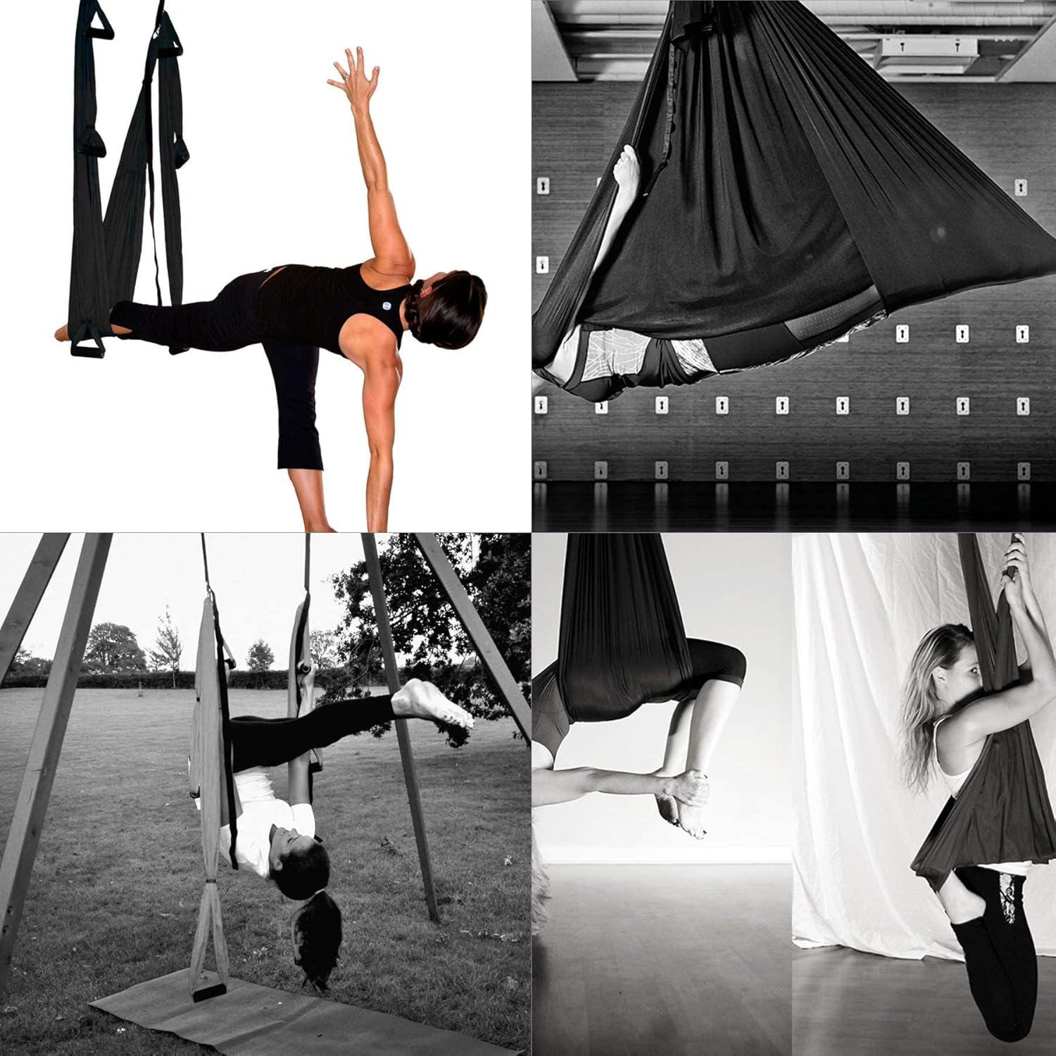imageZELUS Aerial Yoga Swing Sling Strong Yoga Hammock Kit Set Trapeze Inversion Equipment Include 2 Extensions Straps and Ceiling Mounting KitBlack