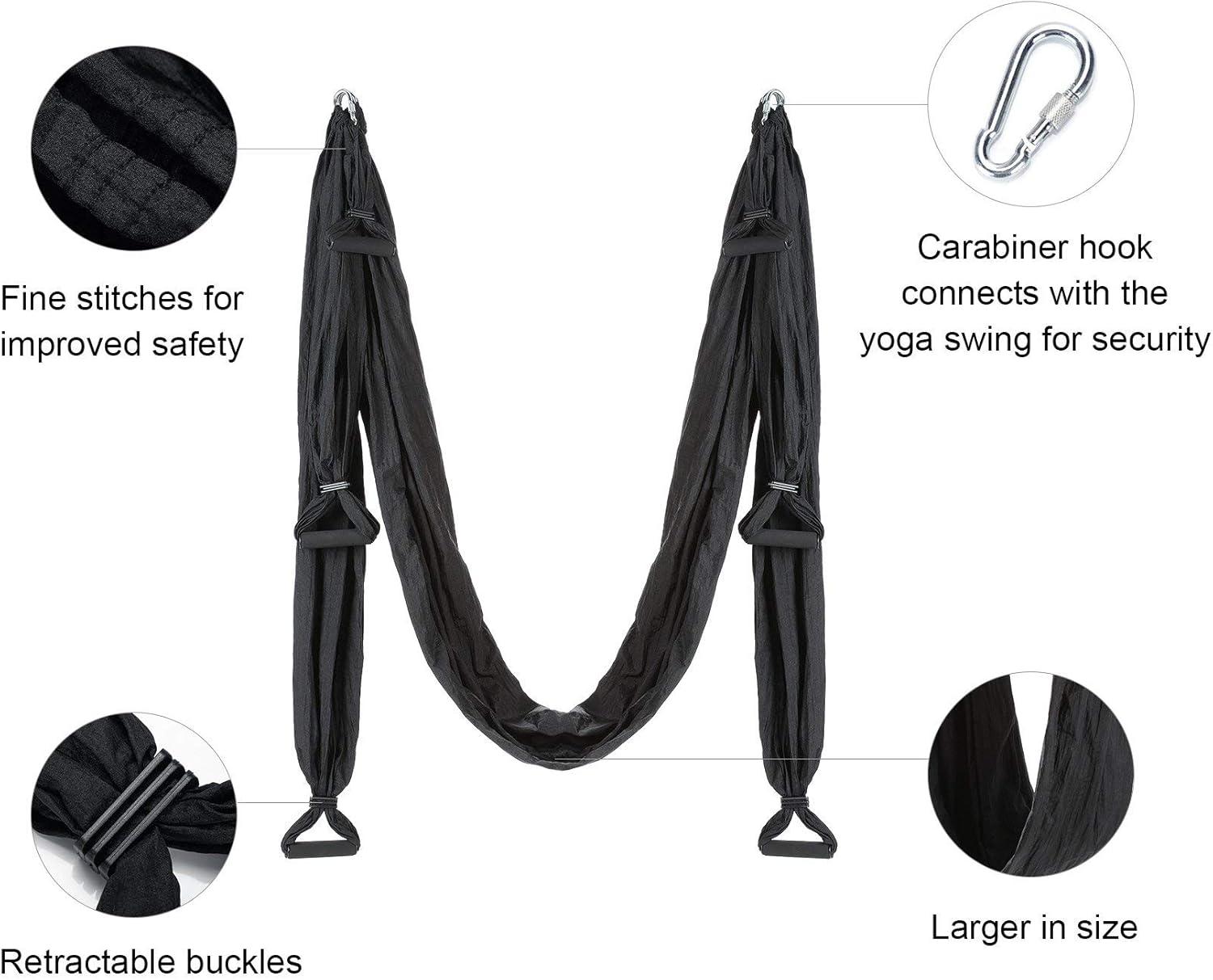 imageZELUS Aerial Yoga Swing Sling Strong Yoga Hammock Kit Set Trapeze Inversion Equipment Include 2 Extensions Straps and Ceiling Mounting KitBlack