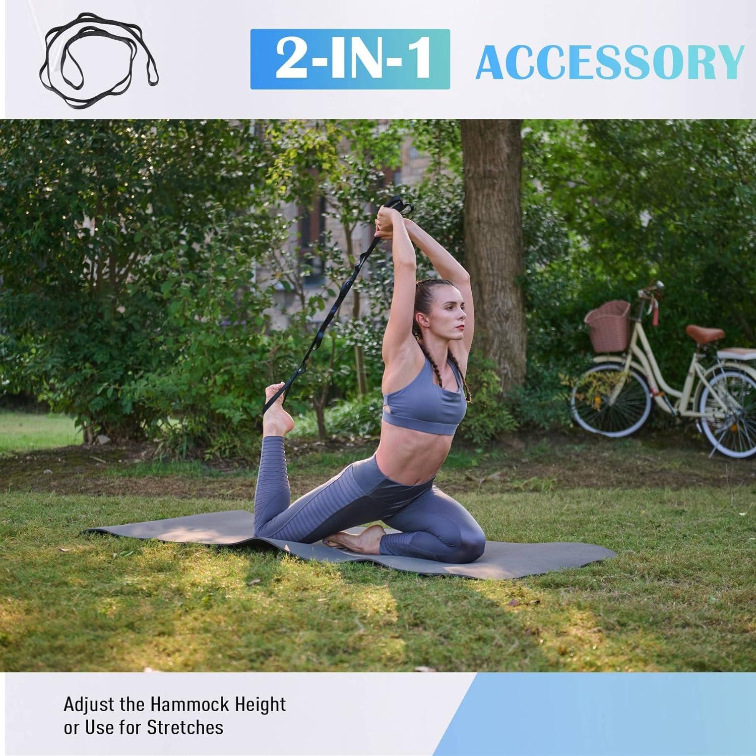 imageZELUS Aerial Yoga Swing Sling Strong Yoga Hammock Kit Set Trapeze Inversion Equipment Include 2 Extensions Straps and Ceiling Mounting KitBlue