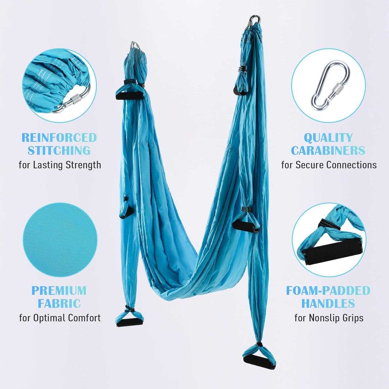 imageZELUS Aerial Yoga Swing Sling Strong Yoga Hammock Kit Set Trapeze Inversion Equipment Include 2 Extensions Straps and Ceiling Mounting KitBlue