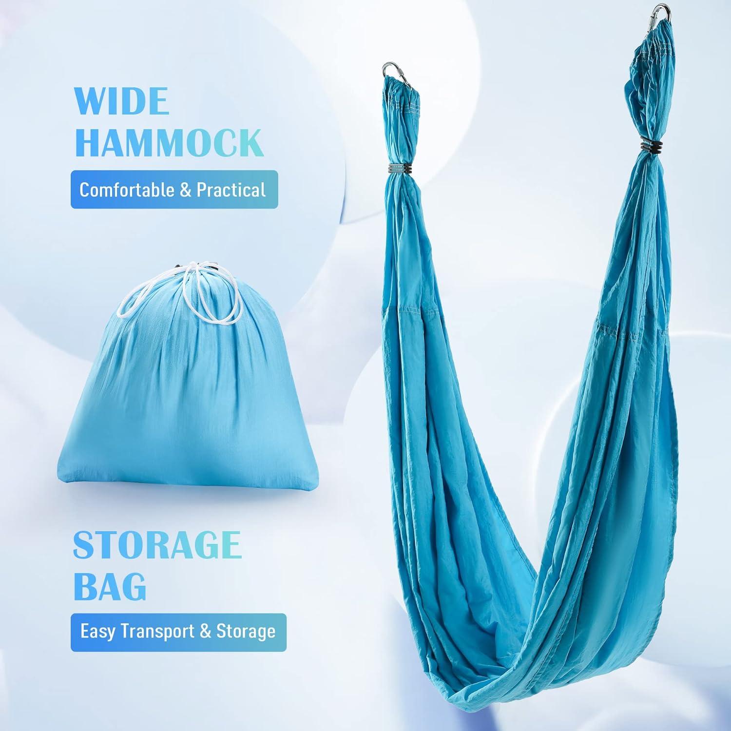 imageZELUS Aerial Yoga Swing Sling Strong Yoga Hammock Kit Set Trapeze Inversion Equipment Include 2 Extensions Straps and Ceiling Mounting KitBlue