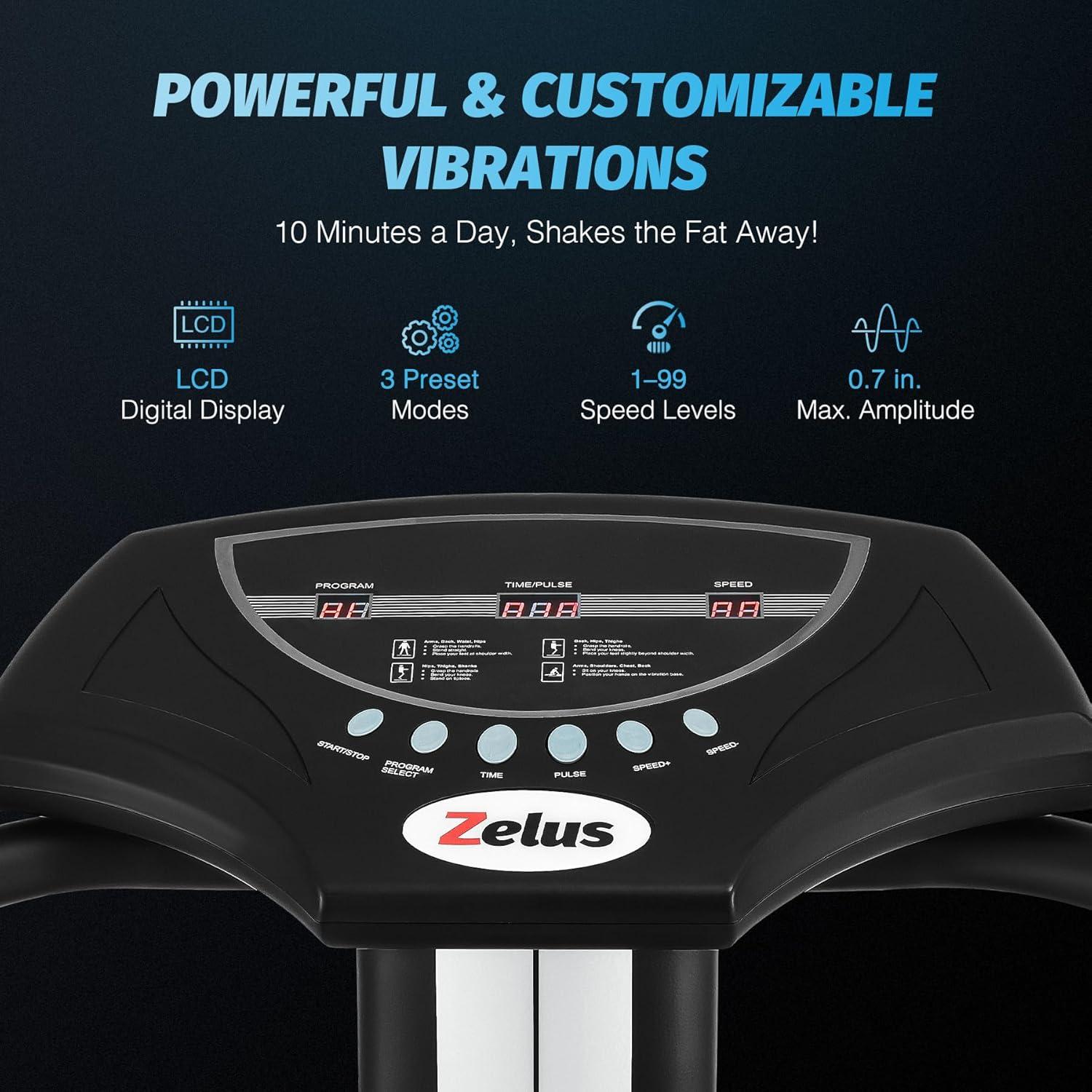 imageZELUS Whole Body Vibration Plate 500W Vibration Plate Exercise Machine with 99 Levels 3 Preset Modes ampamp 2 Resistance Bands Training Fitness Vibration Platform Machine for Home Gym with 330lb Capacity