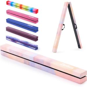 imageZELUS 8 Folding Gymnastics Balance Beam Floor Balance Beam wCarry Handles AntiSlip Base for Kids Beginners ampamp Professional GymnastsPinkPurple