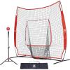 imageZELUS Baseball Net 7 ft x7 ft Softball Hitting ampamp Pitching with Carry Bag Ground Stakes Portable Backstop ampamp Bow Frame Training Equipment for All AgesRed1