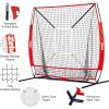 imageZELUS Baseball net and tee 5x5ft 7x7ft Baseball Net for Hitting and Pitching Portable Indoor Outdoor Batting Practice Net with Carry Bag Ball Caddy ampamp Baseballs5X5 Net Tee Red