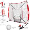imageZELUS Baseball net and tee 5x5ft 7x7ft Baseball Net for Hitting and Pitching Portable Indoor Outdoor Batting Practice Net with Carry Bag Ball Caddy ampamp Baseballs7x7 Combo Red