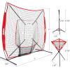 imageZELUS Baseball net and tee 5x5ft 7x7ft Baseball Net for Hitting and Pitching Portable Indoor Outdoor Batting Practice Net with Carry Bag Ball Caddy ampamp Baseballs7x7 Combo Red