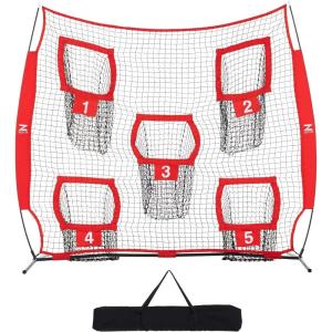 imageZELUS 7 x 7ft Football Trainer Throwing Net  Training Target Practice with 5 Targets  Great for Quarterback  Includes Carry BagRed