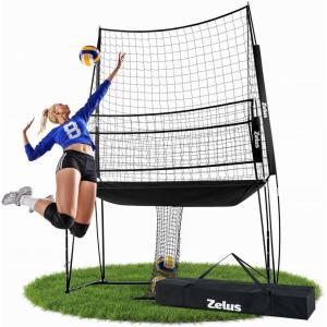 imageZELUS Volleyball Training Equipment 11x8 ft Volleyball Practice Net Station with Adjustable Height ampamp Ball ReturnBlack