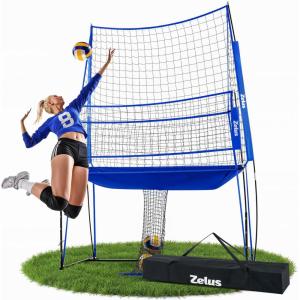 imageZELUS Volleyball Training Equipment 11x8 ft Volleyball Practice Net Station with Adjustable Height ampamp Ball ReturnBlue
