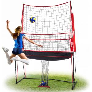 imageZELUS Volleyball Training Equipment 11x8 ft Volleyball Practice Net Station with Adjustable Height ampamp Ball ReturnRed 1