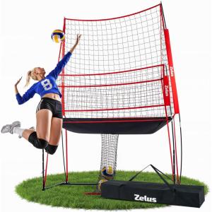 imageZELUS Volleyball Training Equipment 11x8 ft Volleyball Practice Net Station with Adjustable Height ampamp Ball ReturnRed
