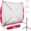 imageZELUS 7x7 ft Baseball Hitting and Pitching Net with Batting Tee 2 Strike Zone Large Ball Collection System Portable Softball Net with Carry Bag for All Skill LevelsRed